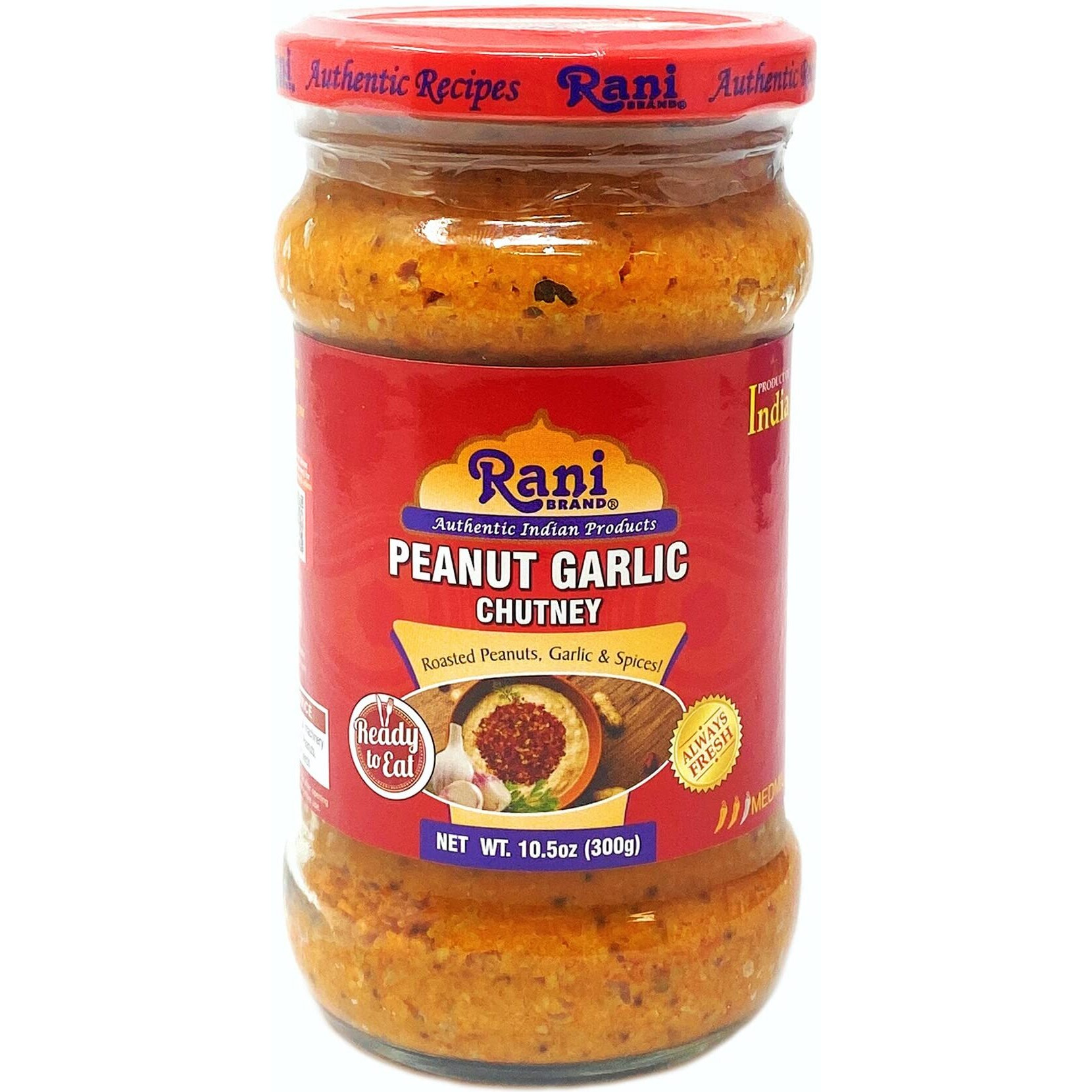 Rani Peanut Garlic Chutney 10.5oz (300g) Glass Jar, Ready to Eat, Pack of 5+1 FREE ~ Vegan, Gluten Free, NON-GMO, No Colors, Indian Origin