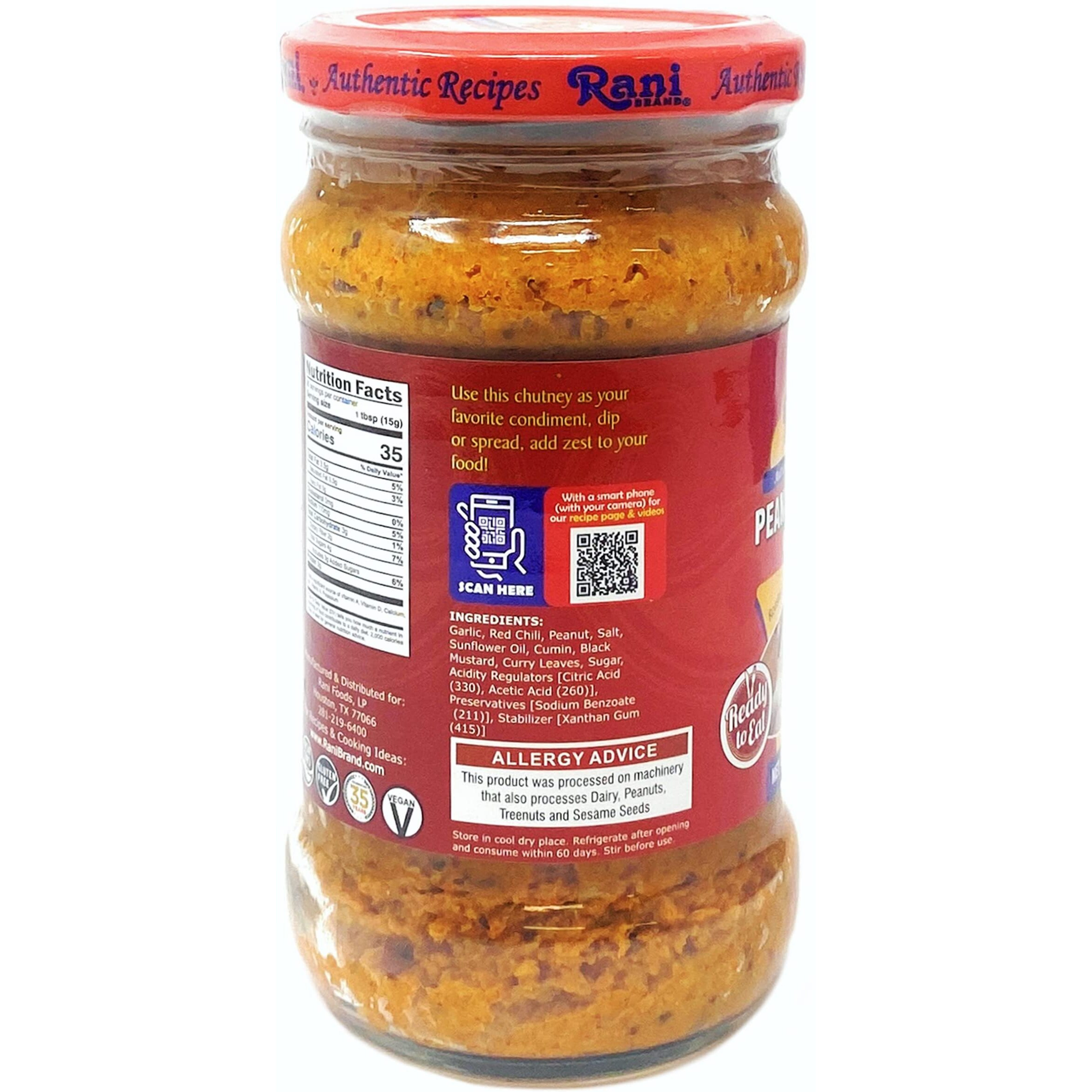 Rani Peanut Garlic Chutney 10.5oz (300g) Glass Jar, Ready to Eat, Pack of 5+1 FREE ~ Vegan, Gluten Free, NON-GMO, No Colors, Indian Origin