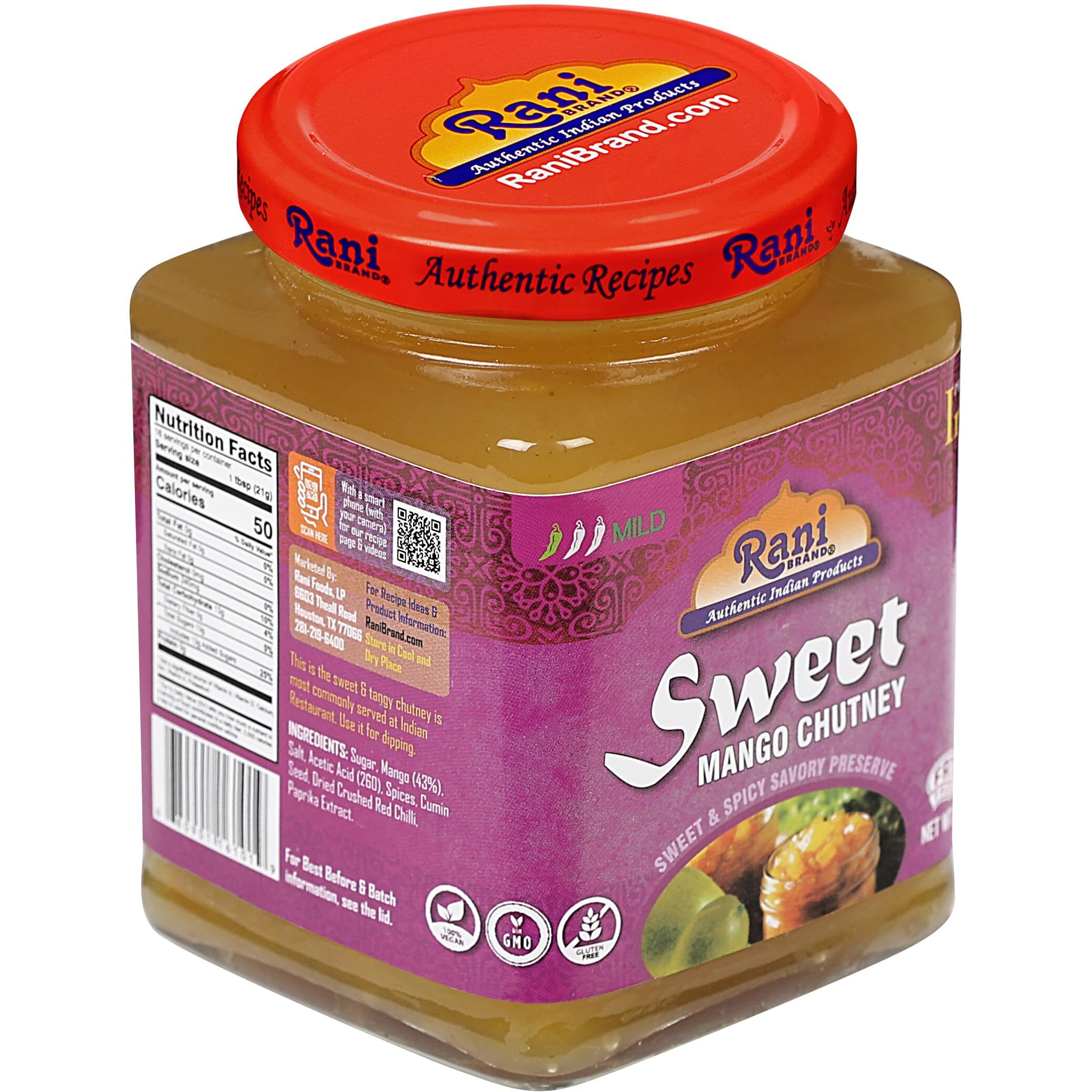 Rani Sweet Mango Chutney (Indian Preserve) 12.3oz (350g) Glass Jar, Ready to eat, Vegan, Pack of 5+1 ~ Gluten Free, All Natural, NON-GMO (Size 12.3oz (350g))