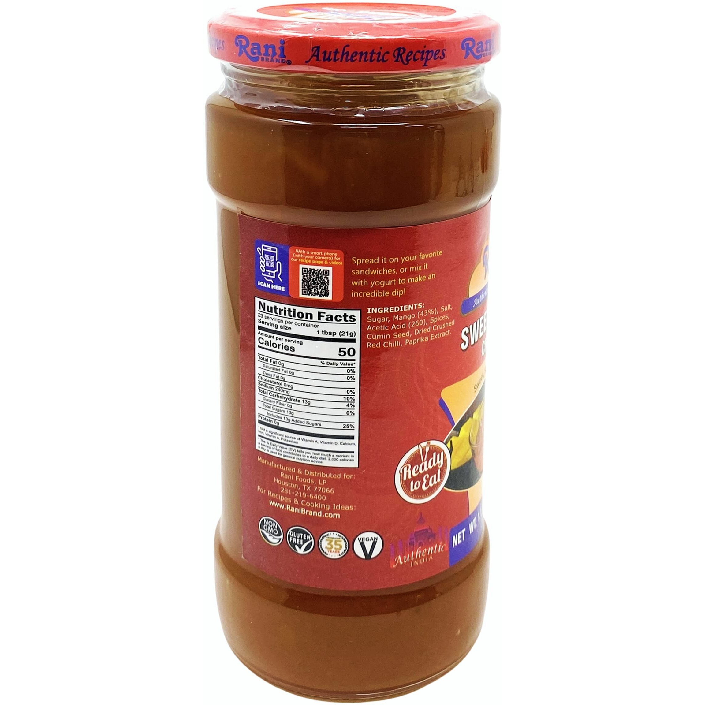Rani Sweet Mango Chutney (Indian Preserve) 17.6oz (500g) 1.1lbs Glass Jar, Ready to eat, Vegan, Pack of 5+1 ~ Gluten Free, All Natural, NON-GMO (Size 17.6oz (500g) 1.1lbs)
