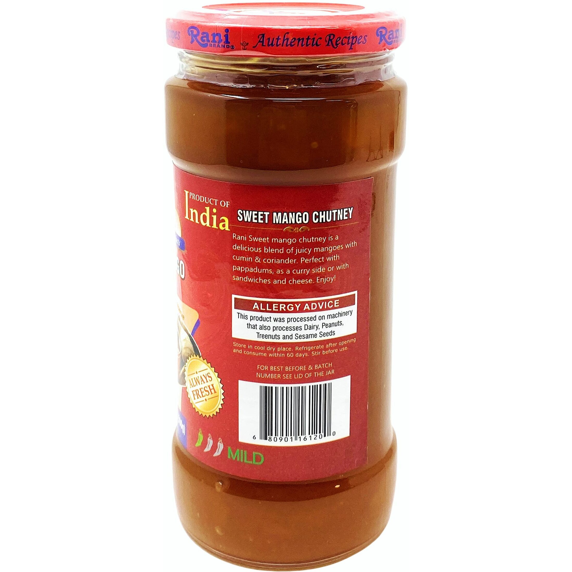 Rani Sweet Mango Chutney (Indian Preserve) 17.6oz (500g) 1.1lbs Glass Jar, Ready to eat, Vegan, Pack of 5+1 ~ Gluten Free, All Natural, NON-GMO (Size 17.6oz (500g) 1.1lbs)