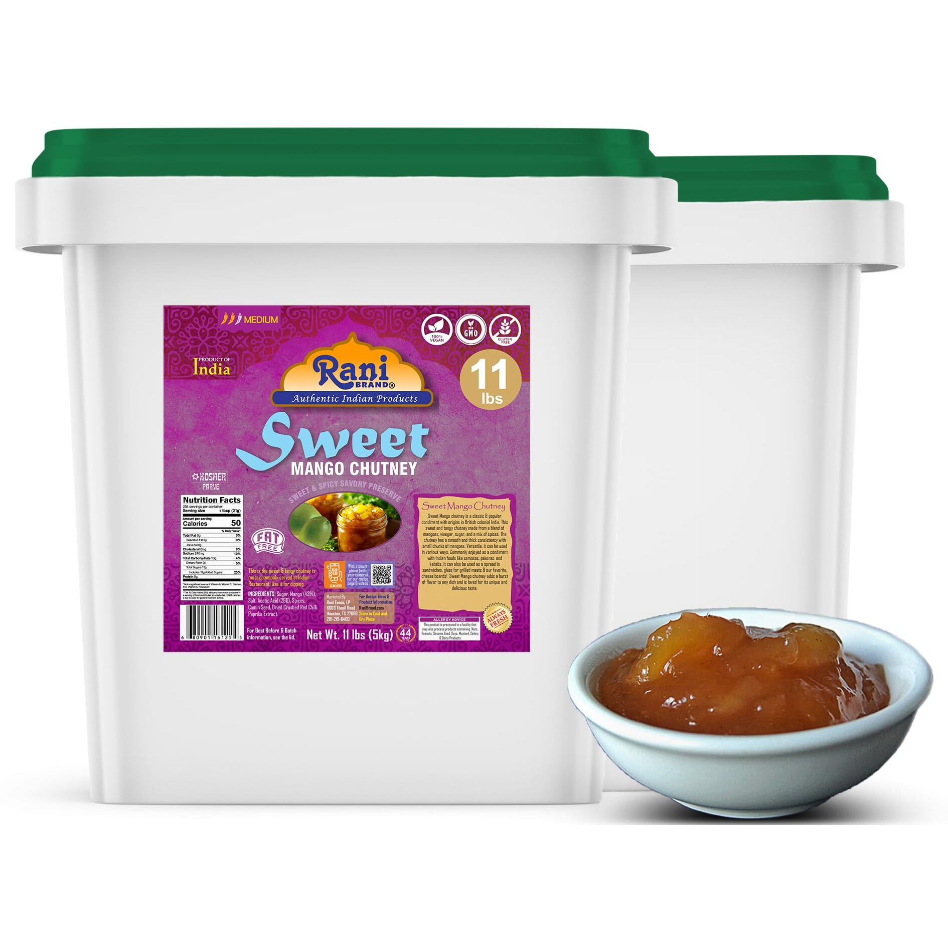 Rani Sweet Mango Chutney (Indian Preserve) 176oz (11lbs) 5kg Bulk, Ready to eat, Vegan ~ Gluten Free, All Natural, NON-GMO, Kosher (Size 176oz (11lbs) 5kg)