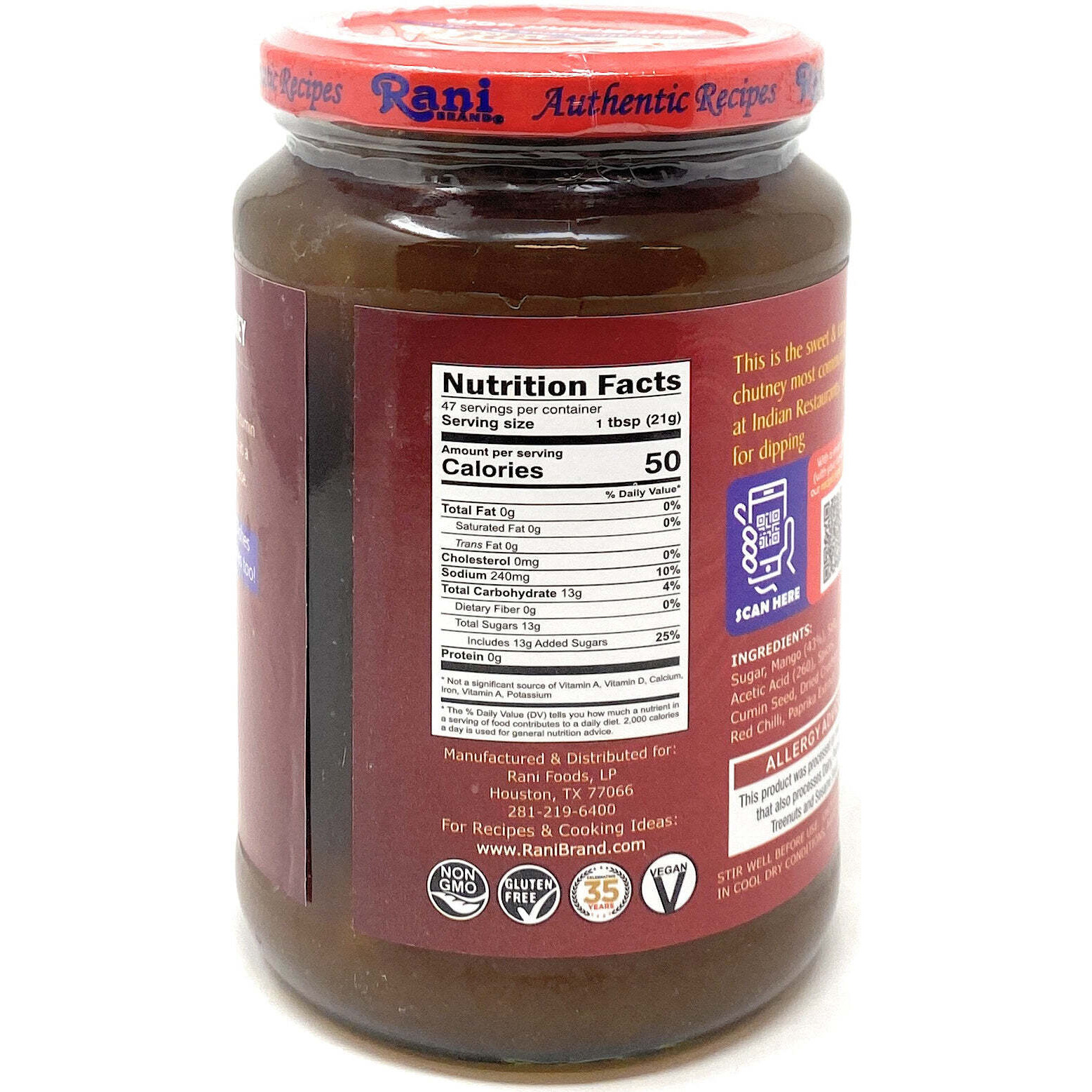 Rani Sweet Mango Chutney (Indian Preserve) 36oz (2.2lbs) 1kg Value Pack, Glass Jar, Ready to eat, Vegan, Pack of 5+1 ~ Gluten Free, All Natural, NON-GMO (Size 36oz (2.2lbs) 1kg)