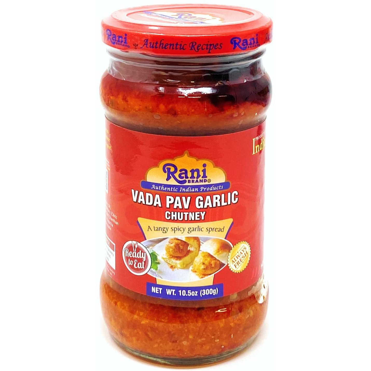Rani Vada Pav Garlic Chutney 10.5oz (300g) Glass Jar, Ready to Eat, Pack of 5+1 FREE ~ Vegan, Gluten Free, NON-GMO, Indian Origin (Size 10.5oz (300g))
