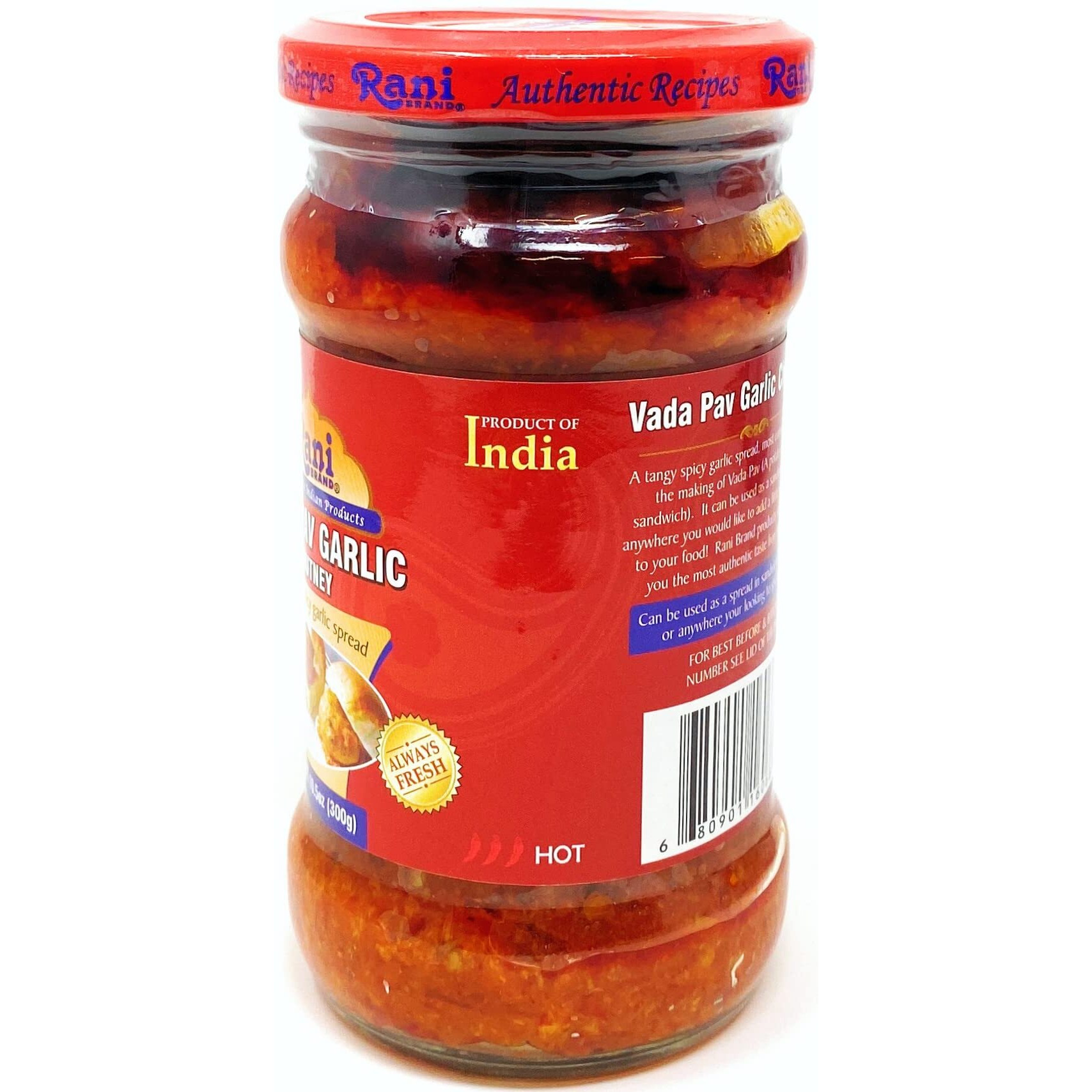 Rani Vada Pav Garlic Chutney 10.5oz (300g) Glass Jar, Ready to Eat, Pack of 5+1 FREE ~ Vegan, Gluten Free, NON-GMO, Indian Origin (Size 10.5oz (300g))