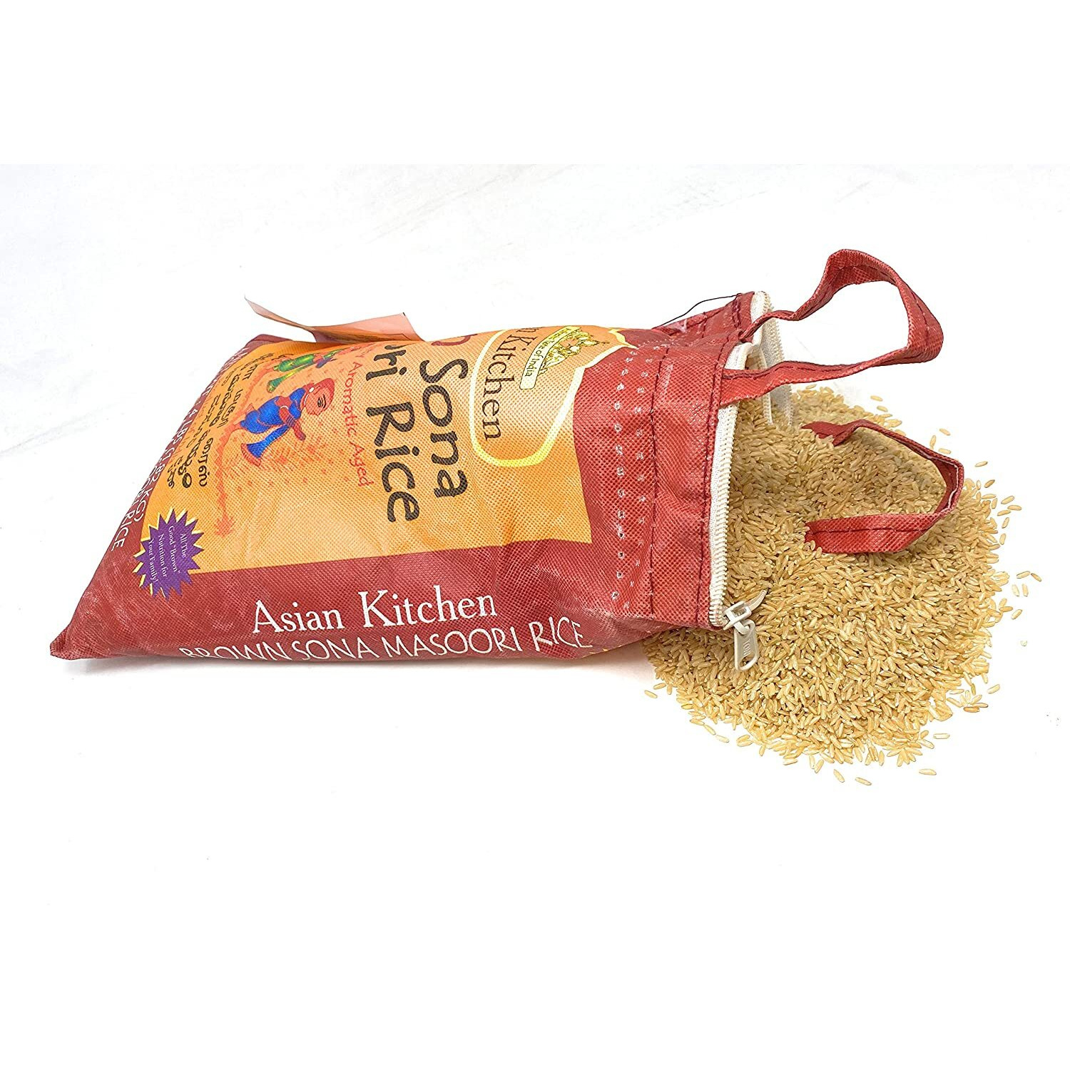Asian Kitchen Brown Sona Masoori Aged Rice 20-Pound Bag, 20lbs (9.08kg) Short Grain Rice ~ All Natural, Gluten Friendly, Vegan, Indian Origin, Export Quality