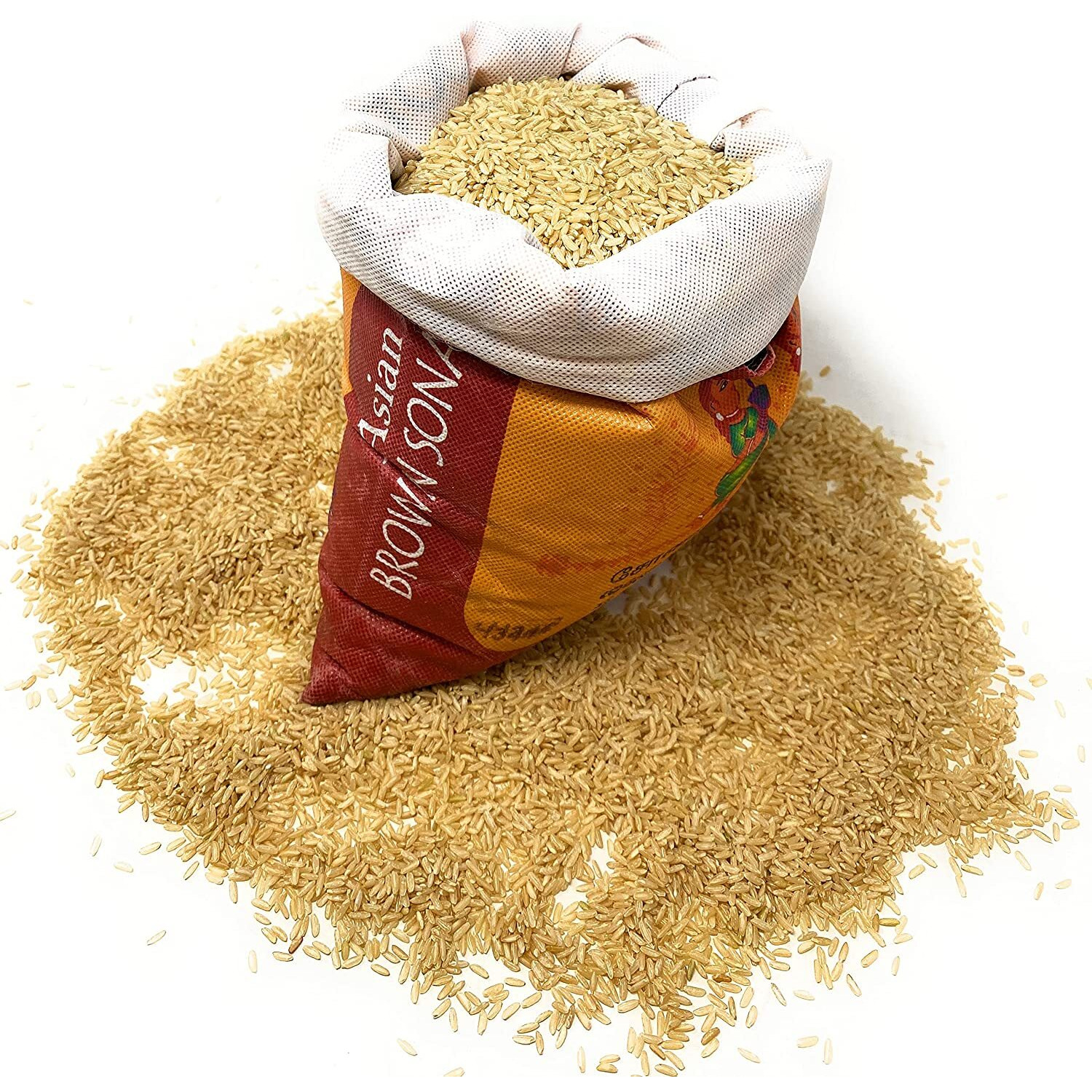 Asian Kitchen Brown Sona Masoori Aged Rice 20-Pound Bag, 20lbs (9.08kg) Short Grain Rice ~ All Natural, Gluten Friendly, Vegan, Indian Origin, Export Quality