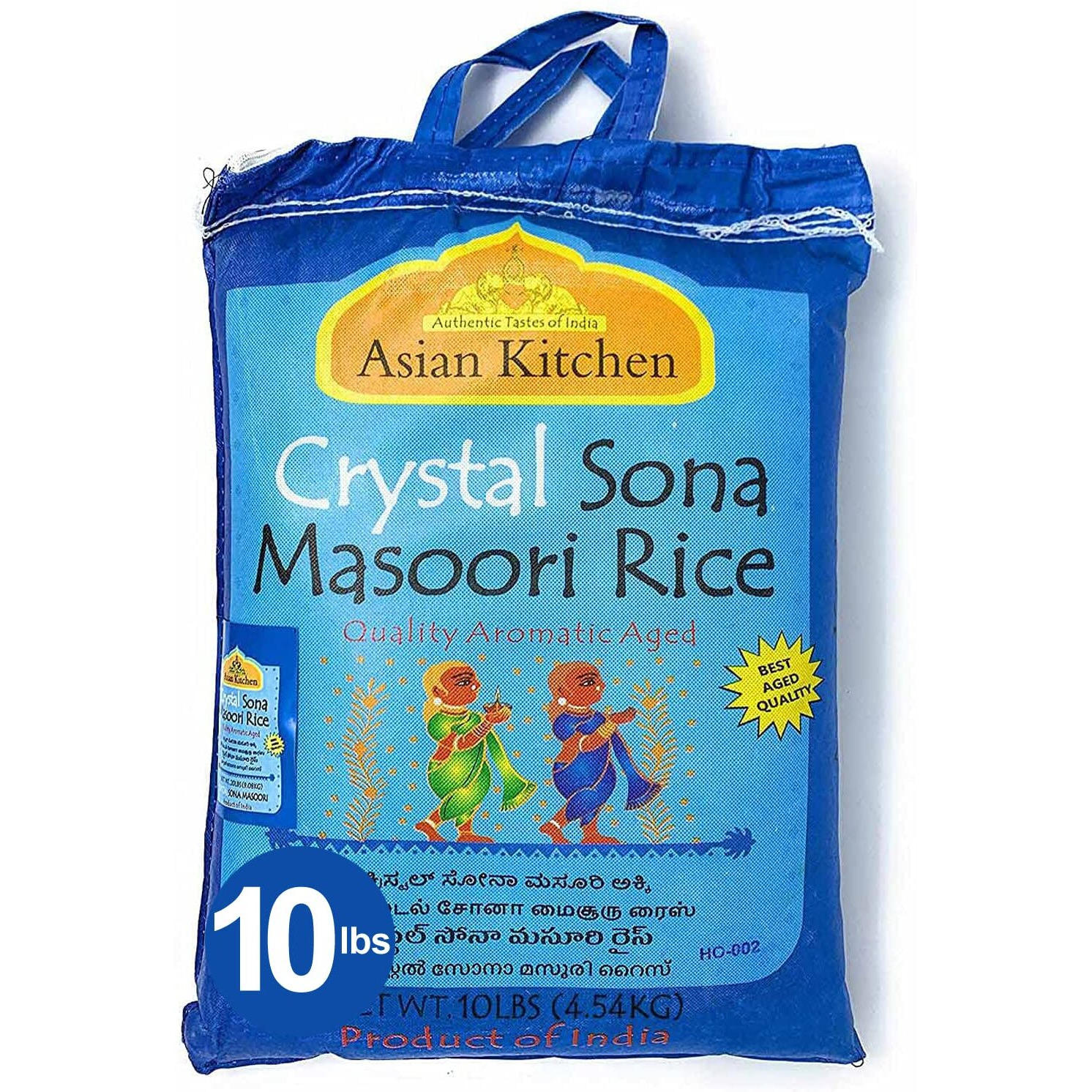 Asian Kitchen Crystal Sona Masoori Aged Rice 10-Pound Bag, 10lbs (4.54kg) Short Grain Rice ~ All Natural, Gluten Friendly, Vegan, Indian Origin, Export Quality