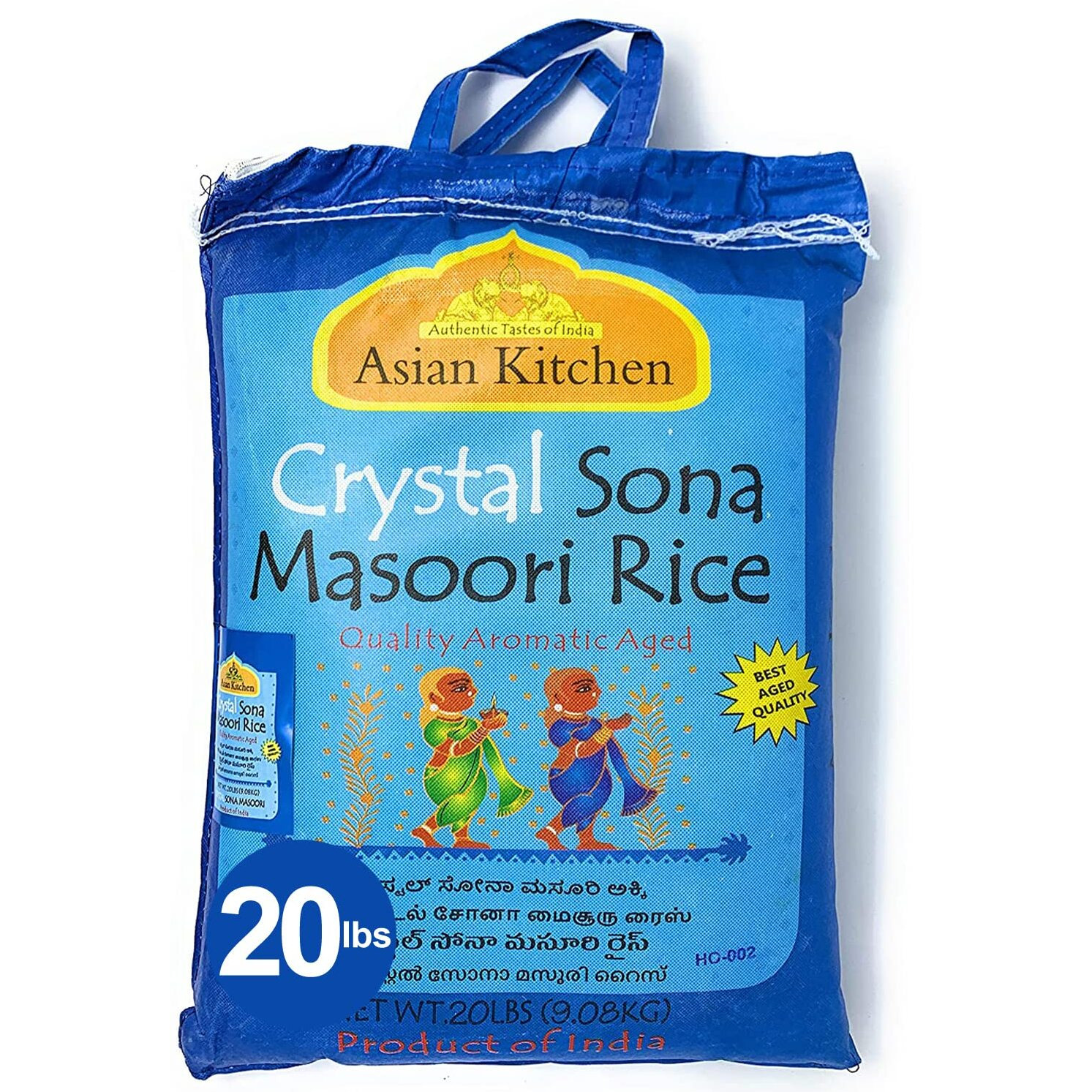 Asian Kitchen Crystal Sona Masoori Aged Rice 20-Pound Bag, 20lbs (9.08kg) Short Grain Rice ~ All Natural, Gluten Friendly, Vegan, Indian Origin, Export Quality