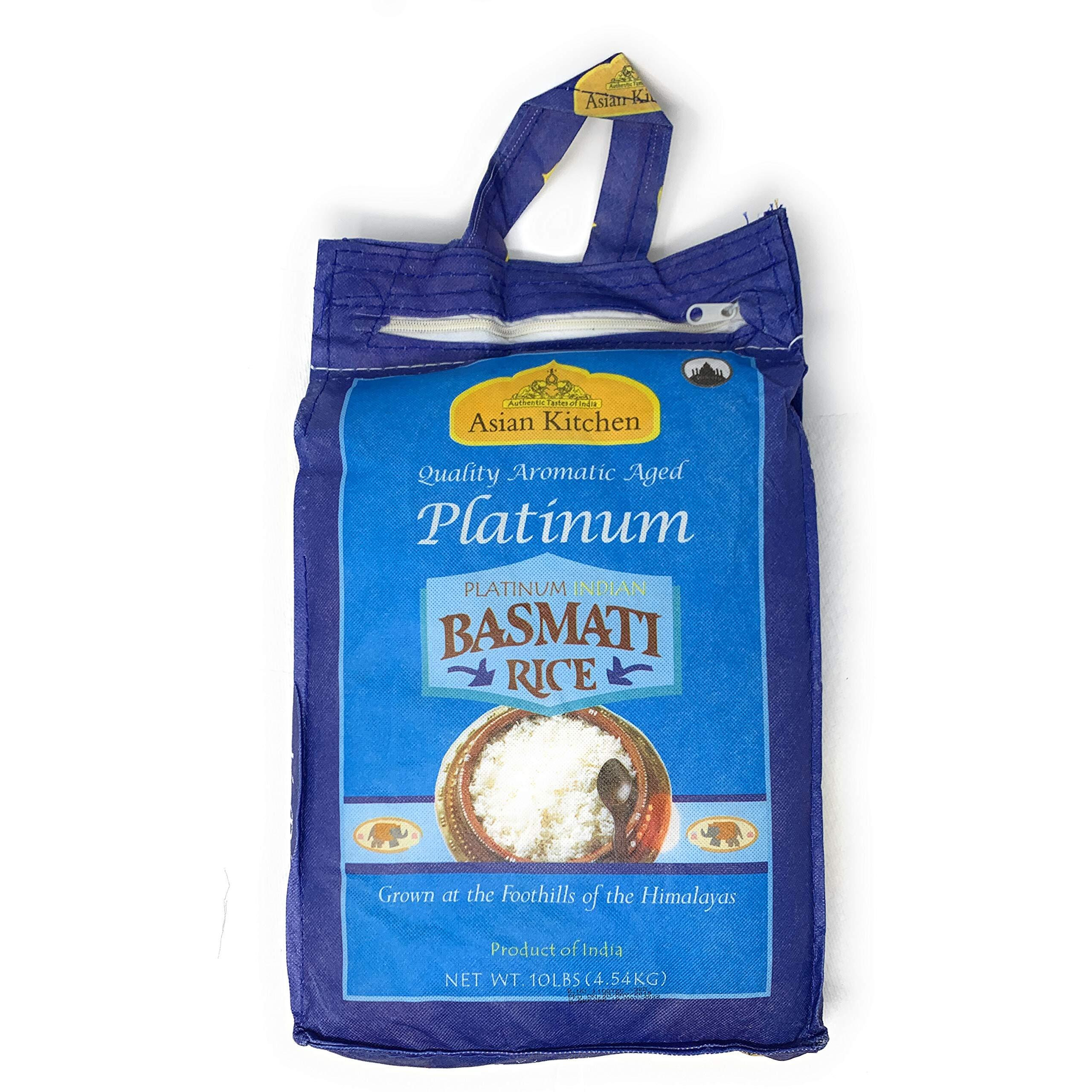 Asian Kitchen Platinum White Basmati Rice Extra Long Aged 10lbs (4.54kg) ~ All Natural, Gluten Friendly, Vegan, Indian Origin, Export Quality