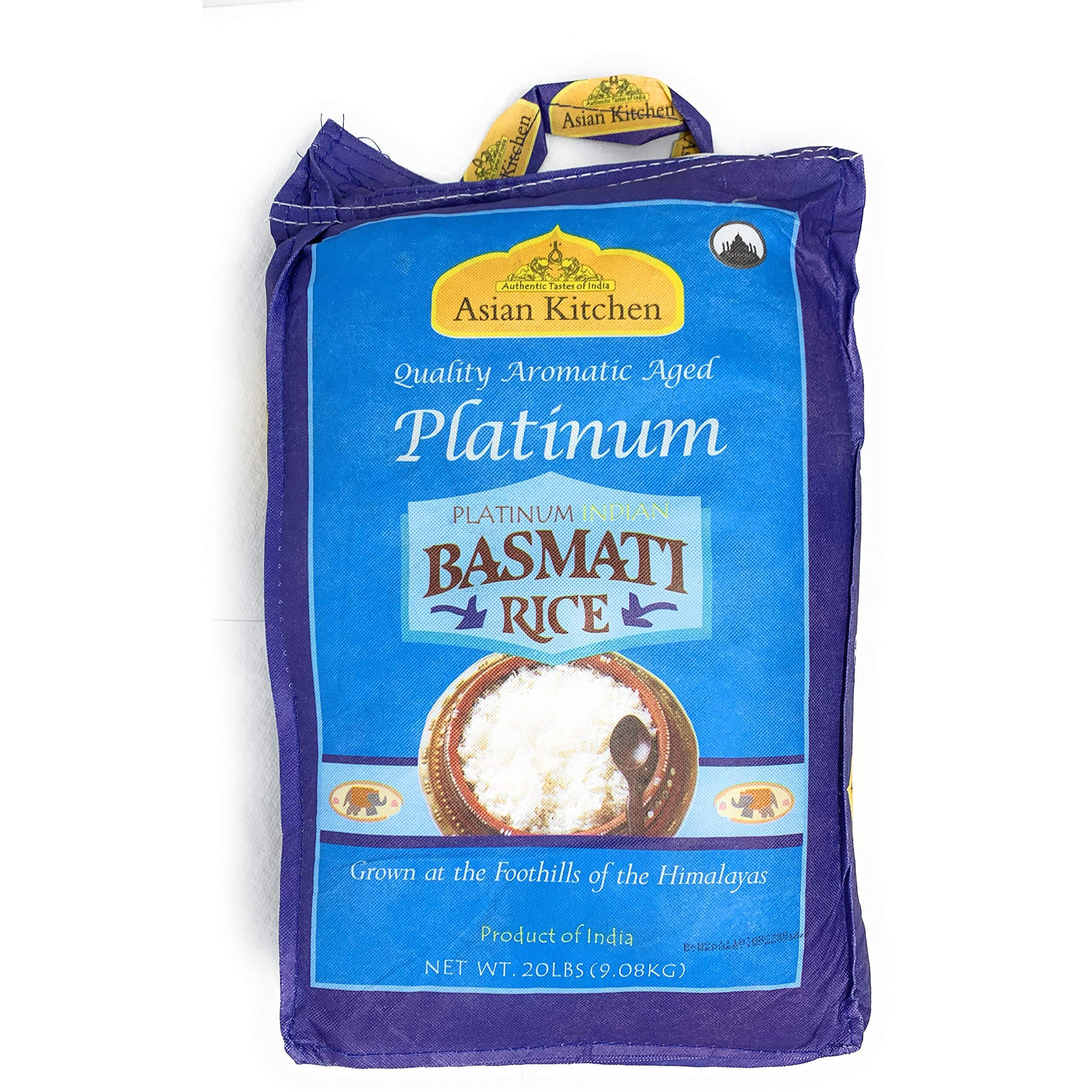 Asian Kitchen Platinum White Basmati Rice Extra Long Aged 20lbs (9.08kg) ~ All Natural, Gluten Friendly, Vegan, Indian Origin, Export Quality