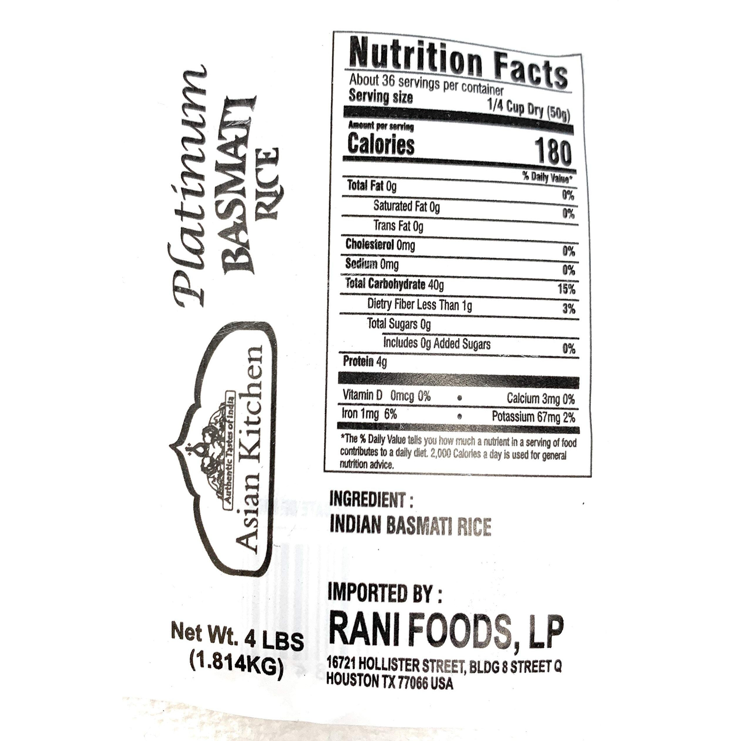 Asian Kitchen Platinum White Basmati Rice Extra Long Aged 4lbs (1.81kg) ~ All Natural, Gluten Friendly, Vegan, Indian Origin, Export Quality