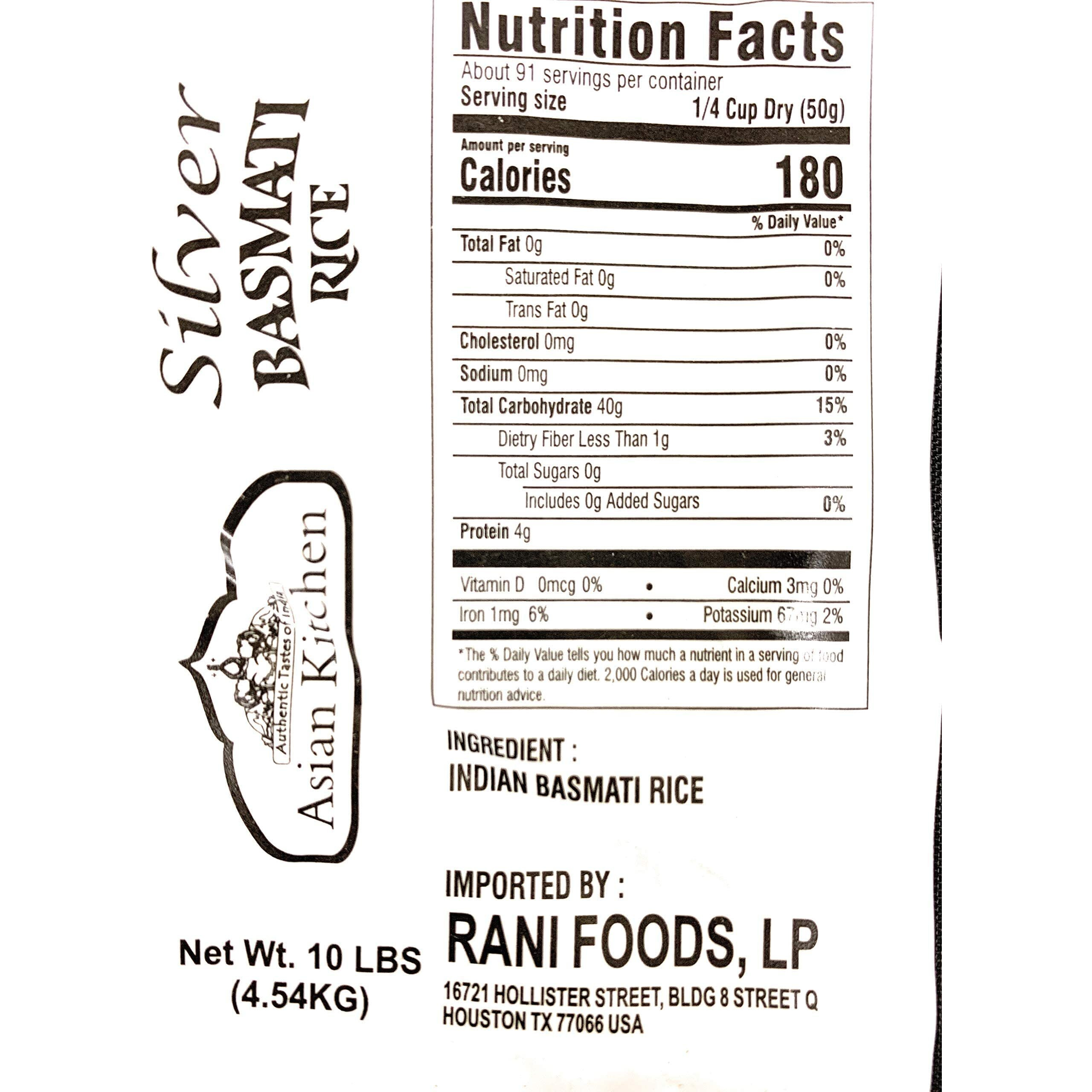Asian Kitchen Silver White Basmati Rice Extra Long Aged 10lbs (4.54kg) ~ All Natural, Gluten Friendly, Vegan, Indian Origin, Export Quality