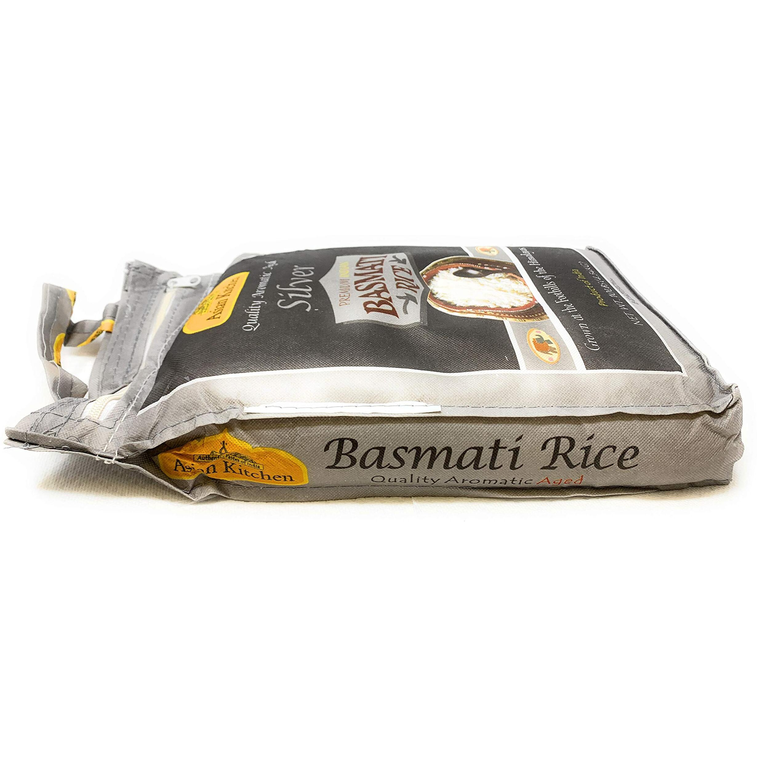 Asian Kitchen Silver White Basmati Rice Extra Long Aged 20lbs (9.08kg) ~ All Natural, Gluten Friendly, Vegan, Indian Origin, Export Quality