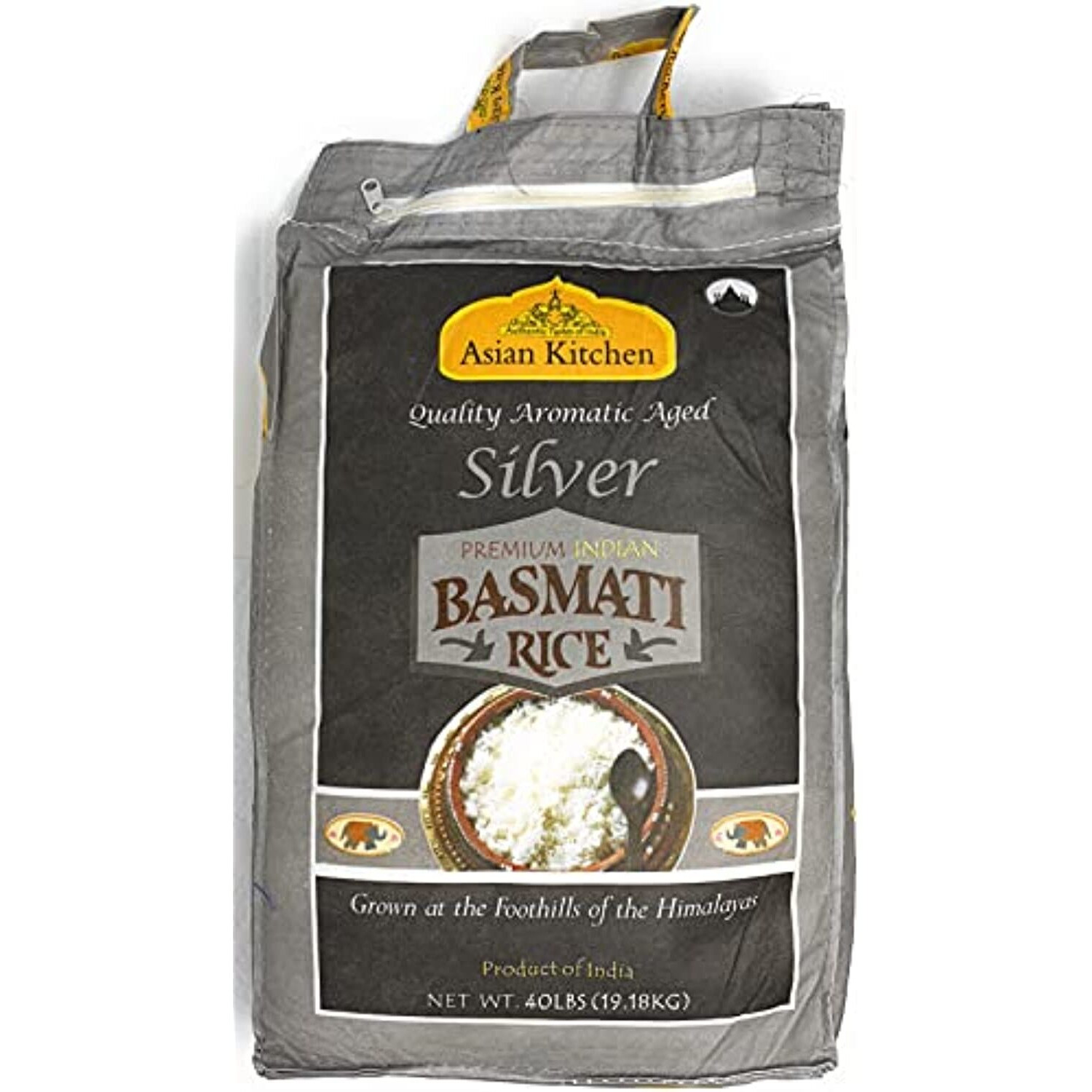 Asian Kitchen Silver White Basmati Rice Extra Long Aged 40lbs (18.18kg) ~ All Natural, Gluten Friendly, Vegan, Indian Origin, Export Quality