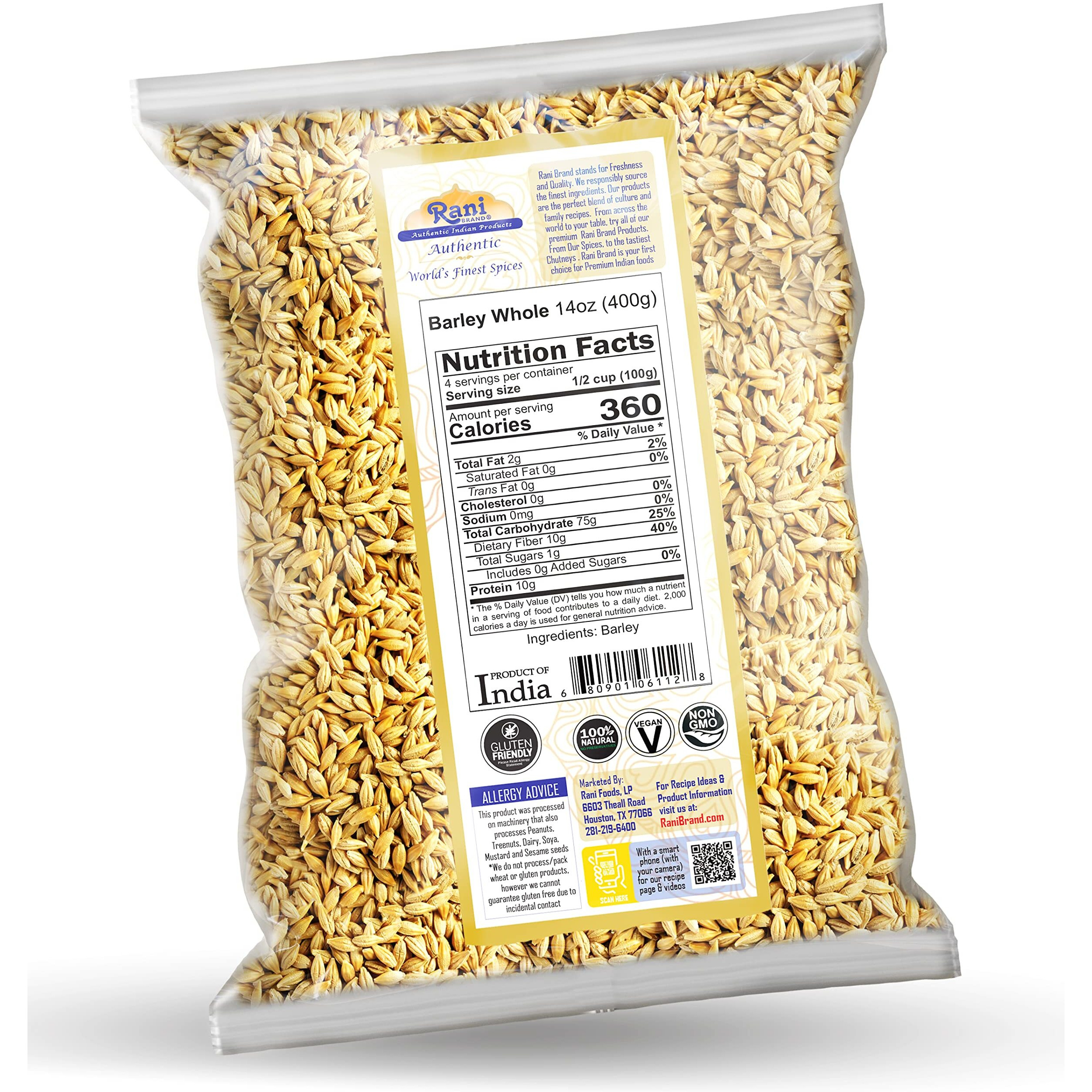 Rani Barley (Jav) Whole With Husk (Non-hulled) 14oz (400g) ~ All Natural, Vegan, NON-GMO, Kosher, Indian Origin