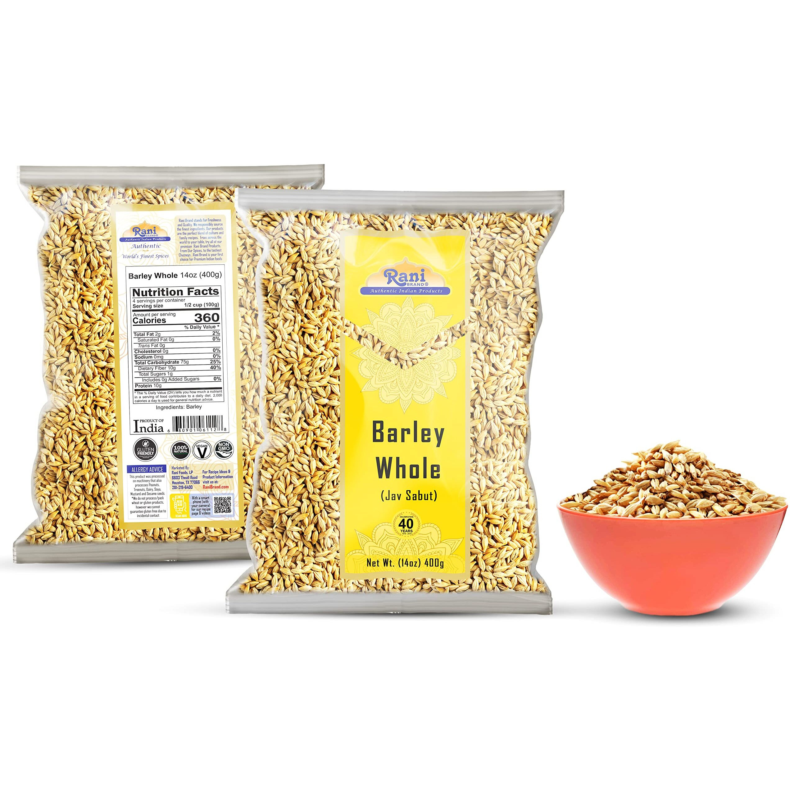 Rani Barley (Jav) Whole With Husk (Non-hulled) 14oz (400g) ~ All Natural, Vegan, NON-GMO, Kosher, Indian Origin