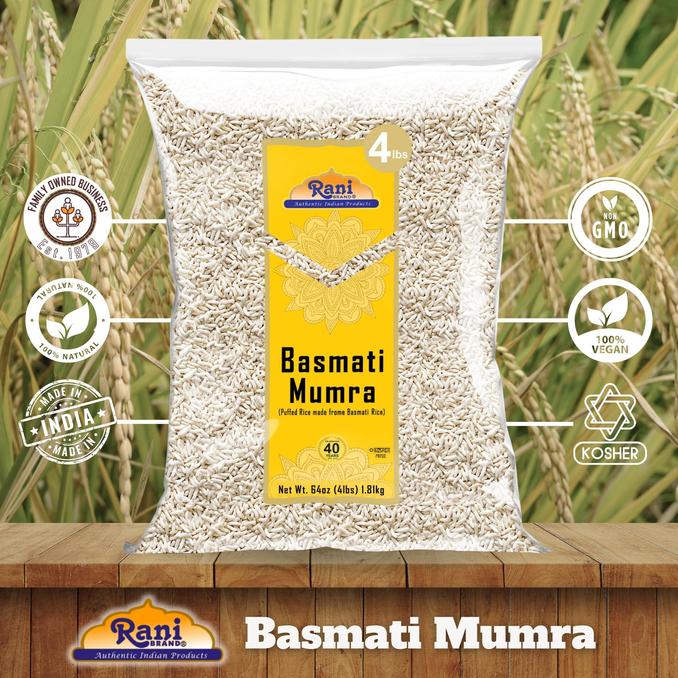 Rani Basmati Mumra (Puffed Rice) 64oz (4lbs) 1.81kg Bulk ~ All Natural, No Color, Gluten Friendly, Vegan, NON-GMO, No Salt or fillers, Indian Origin