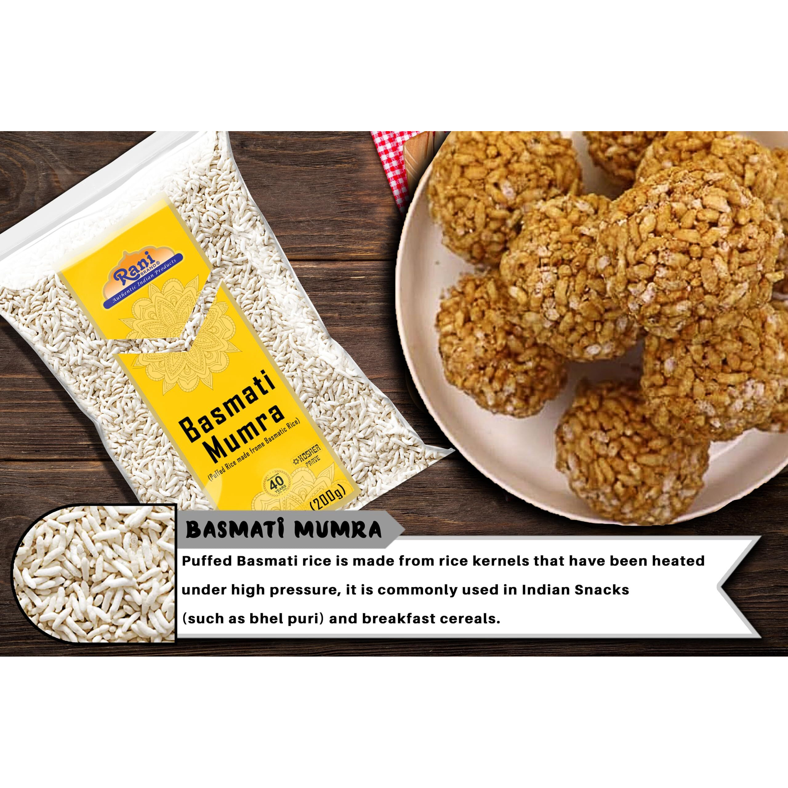 Rani Basmati Mumra (Puffed Rice) 7oz (200g) ~ All Natural, No Color, Gluten Friendly, Vegan, NON-GMO, Kosher, No Salt or fillers, Indian Origin