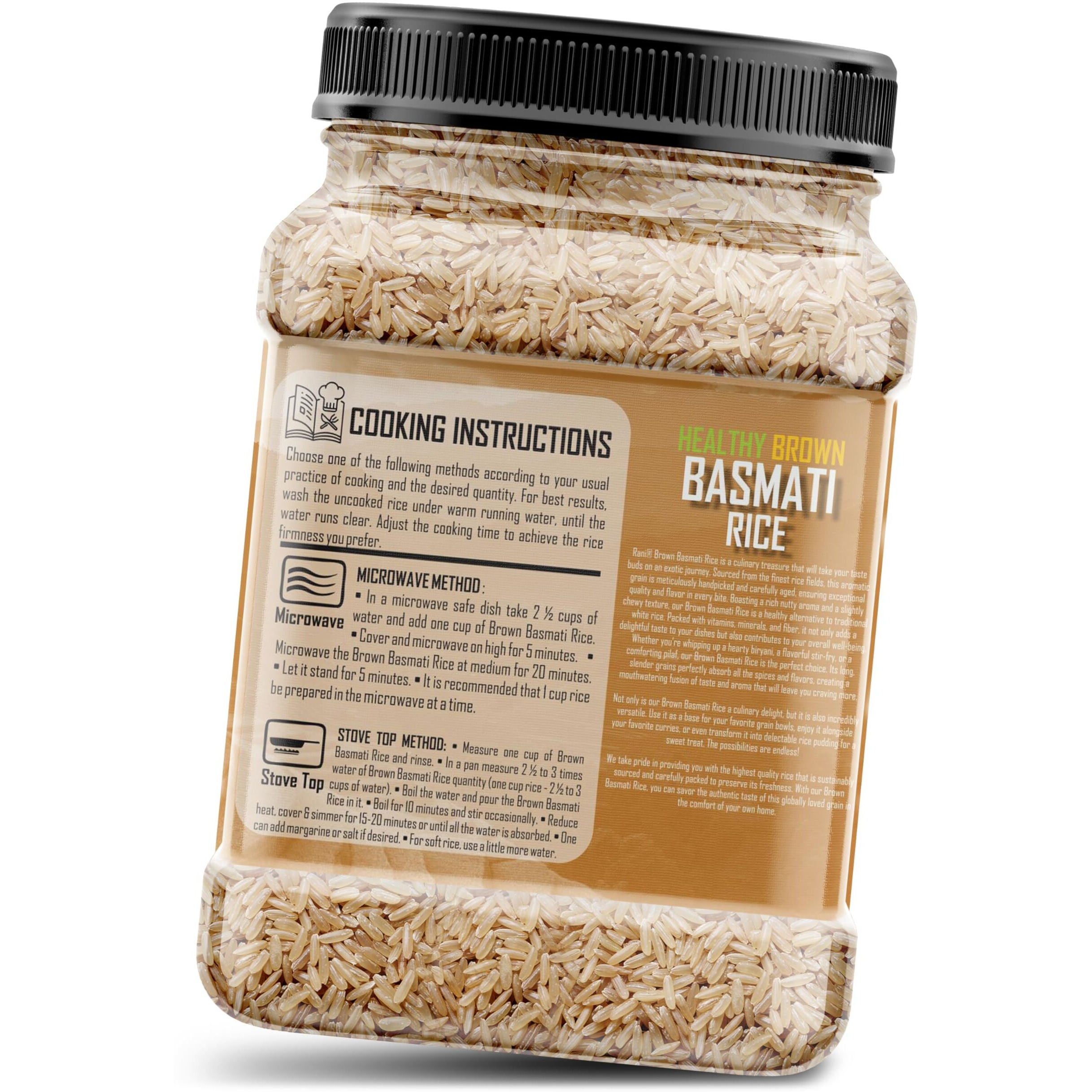 Rani Brown Basmati Rice Extra Long Aged 32oz (2lbs) 908g PET Jar ~ All Natural, Gluten Friendly, Vegan, Indian Origin, Kosher, Export Quality