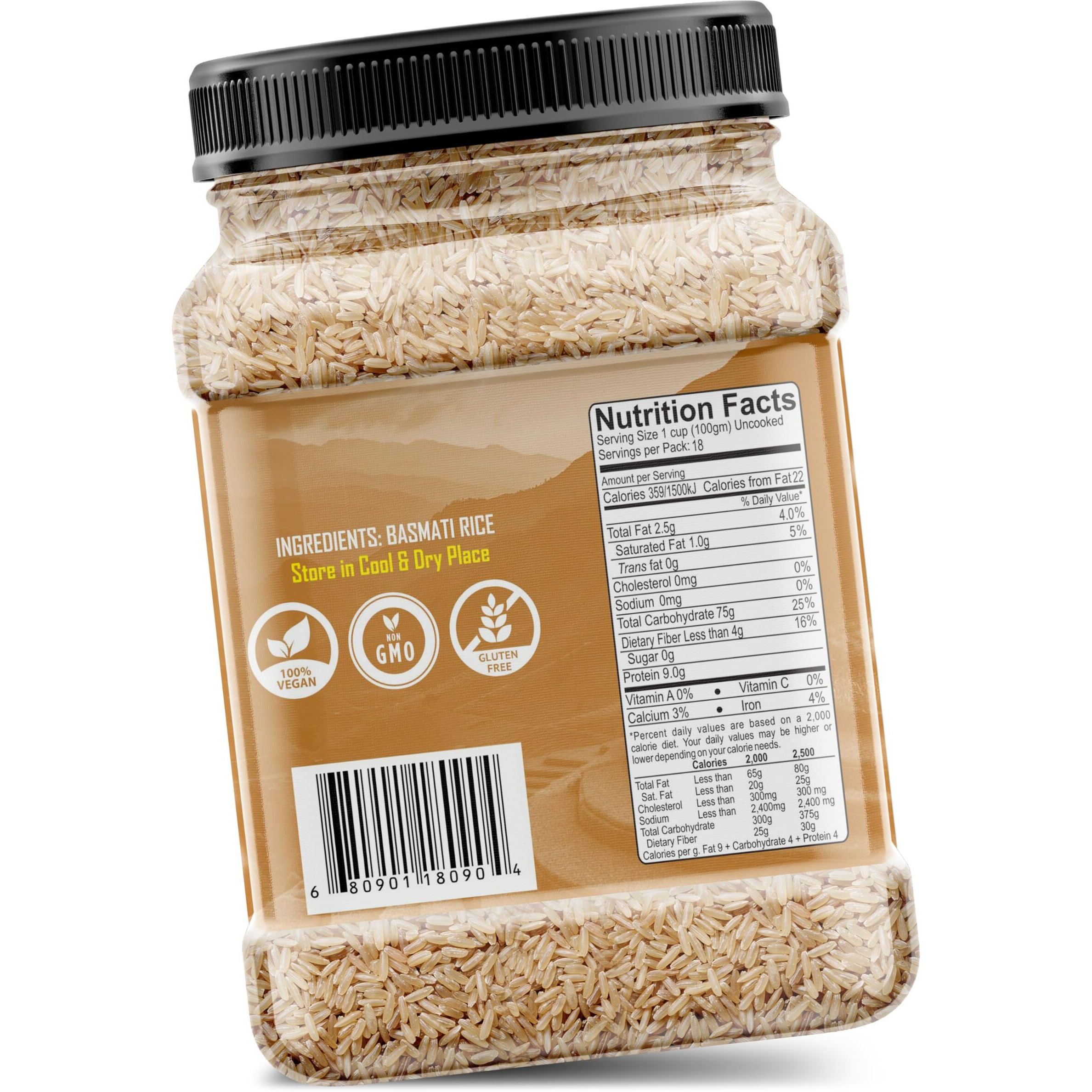 Rani Brown Basmati Rice Extra Long Aged 64oz (4lbs) 1.81kg PET Jar ~ All Natural, Gluten Friendly, Vegan, Indian Origin, Kosher, Export Quality