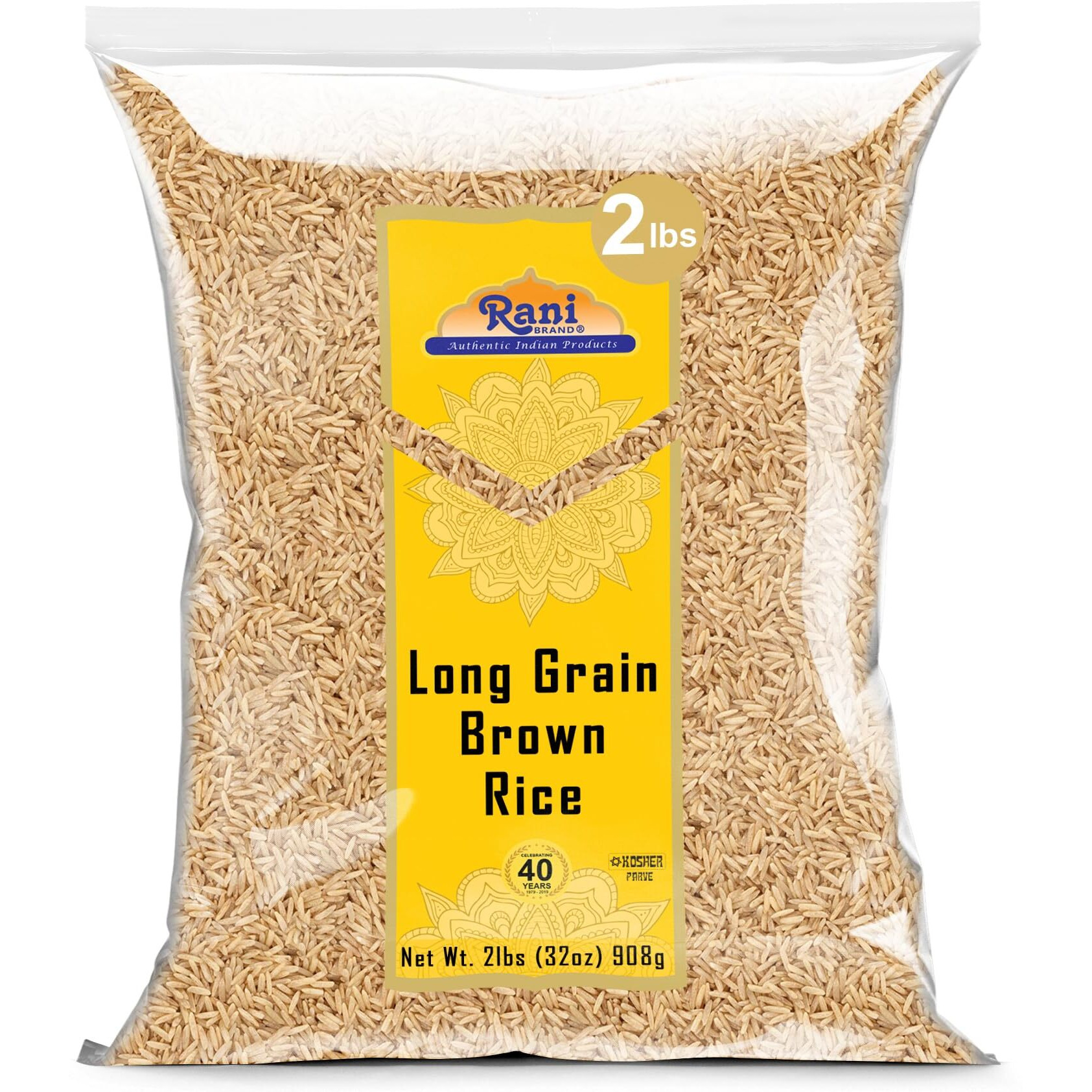 Rani Long Grain Brown Rice 32oz (2lbs) 908g ~ All Natural, Gluten Friendly, Vegan, Non-GMO, Kosher, Product of USA