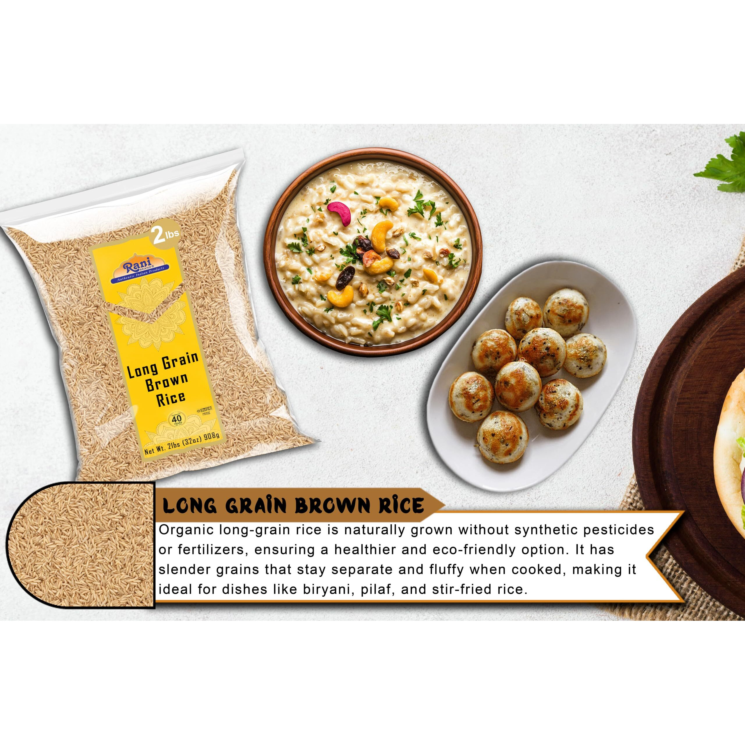 Rani Long Grain Brown Rice 32oz (2lbs) 908g ~ All Natural, Gluten Friendly, Vegan, Non-GMO, Kosher, Product of USA
