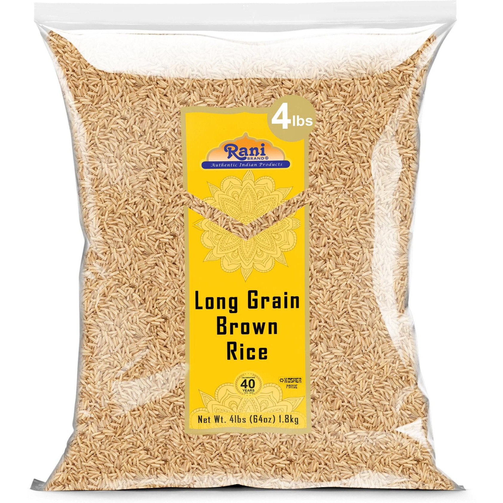 Rani Long Grain Brown Rice 64oz (4lbs) 1.81kg Bulk ~ All Natural, Gluten Friendly, Vegan, Non-GMO, Kosher, Product of USA