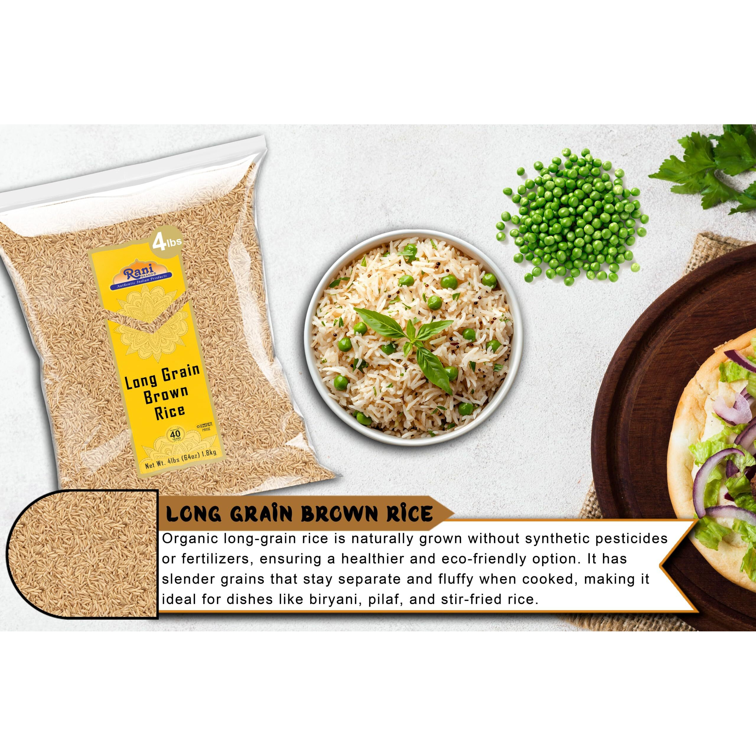 Rani Long Grain Brown Rice 64oz (4lbs) 1.81kg Bulk ~ All Natural, Gluten Friendly, Vegan, Non-GMO, Kosher, Product of USA