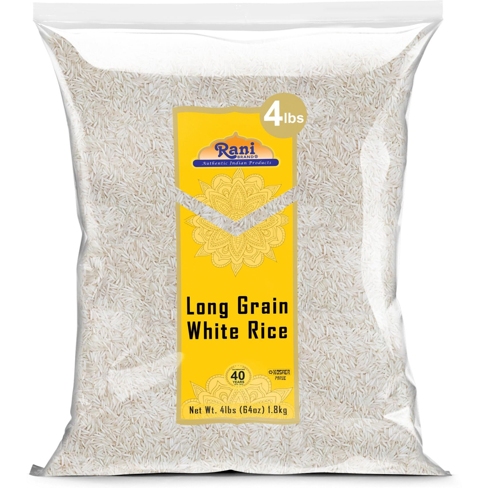 Rani Long Grain White Rice 64oz (4lbs) 1.81kg Bulk ~ All Natural, Gluten Friendly, Vegan, Non-GMO, Kosher, Product of USA