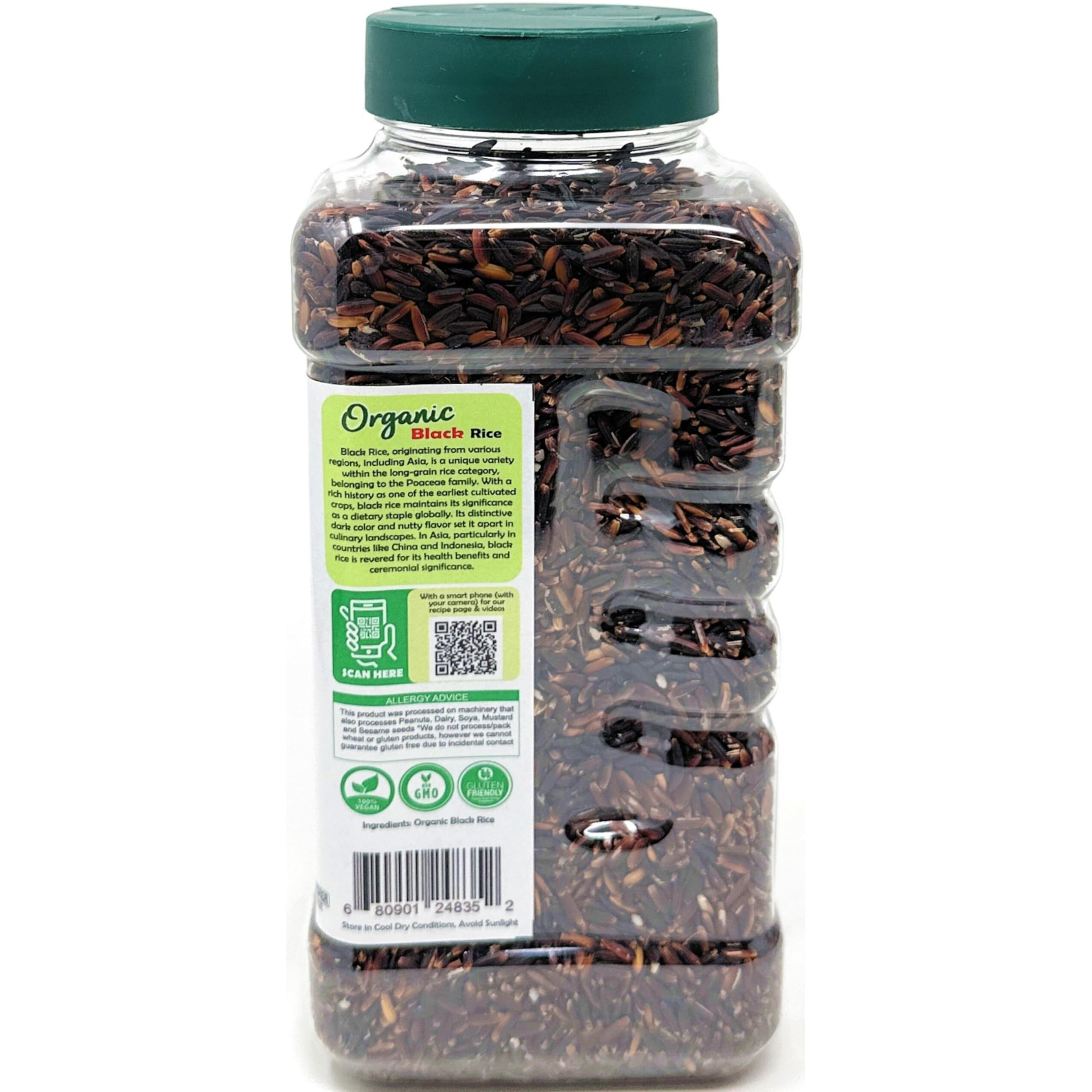 Rani Organic Black Rice Extra Long Aged 28oz (1.75lbs) 800g PET Jar ~ All Natural, Gluten Friendly, Vegan, Indian Origin, Kosher, Export Quality, USDA Certified Organic