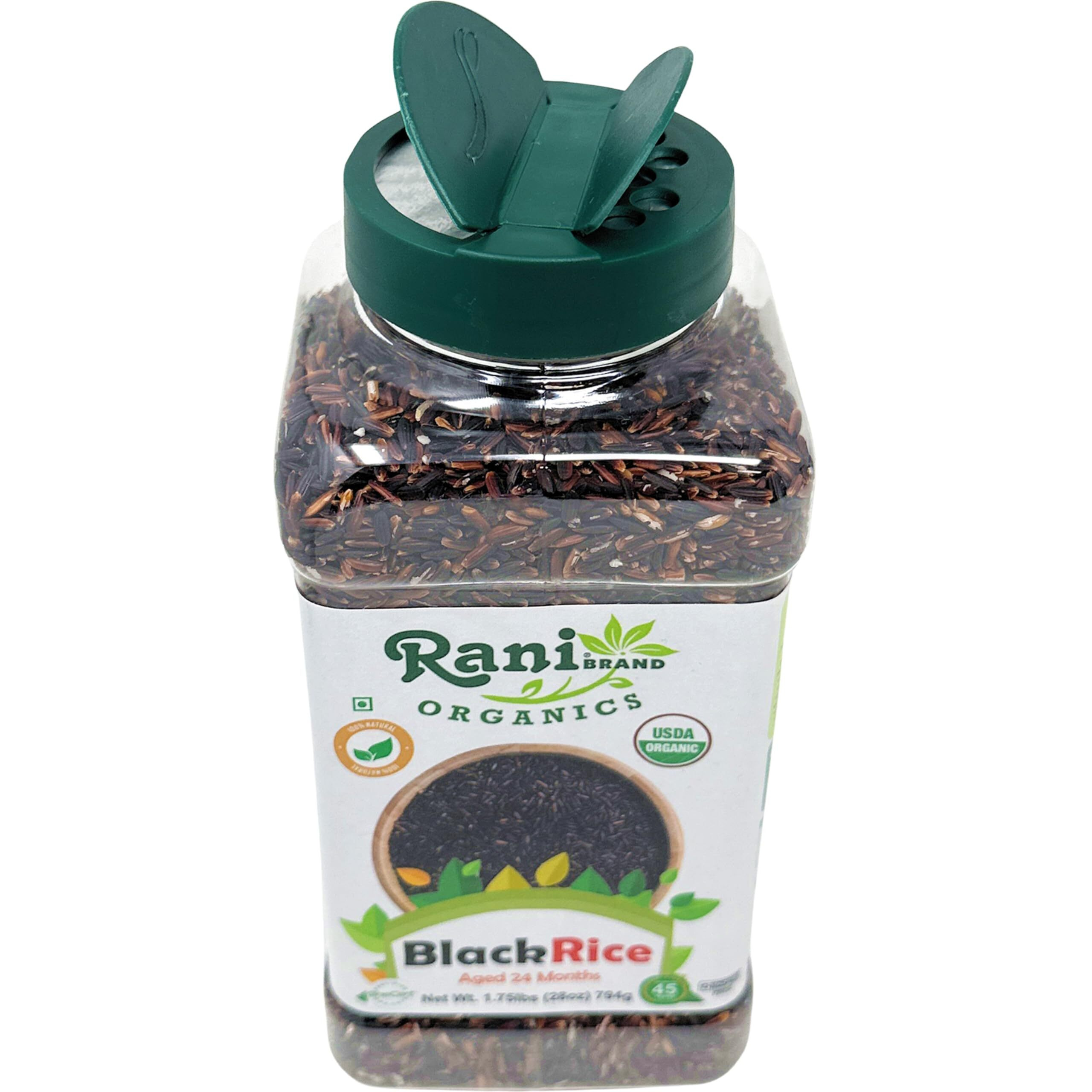 Rani Organic Black Rice Extra Long Aged 28oz (1.75lbs) 800g PET Jar ~ All Natural, Gluten Friendly, Vegan, Indian Origin, Kosher, Export Quality, USDA Certified Organic
