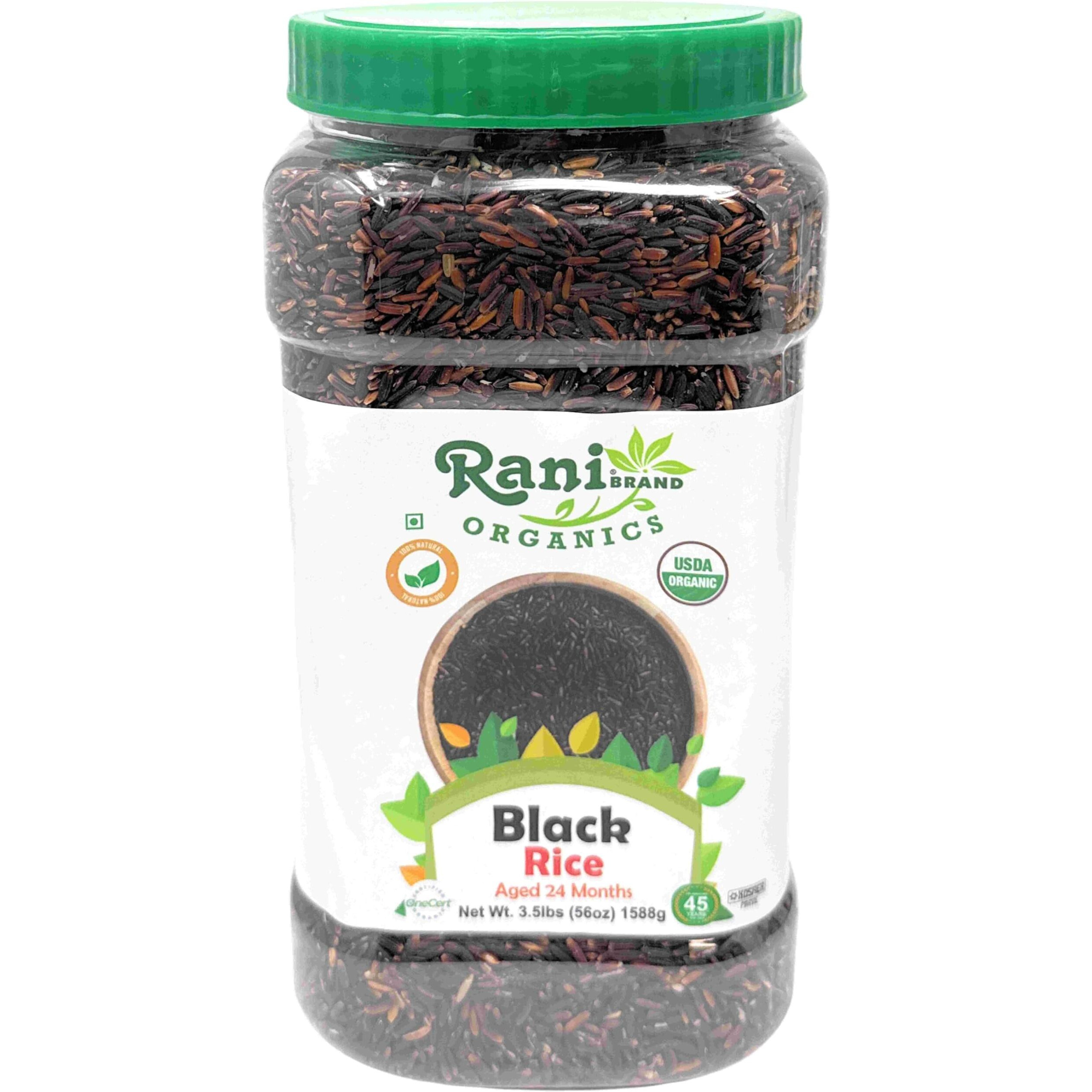 Rani Organic Black Rice Extra Long Aged 56oz (3.5lbs) 1.59kg Bulk PET Jar ~ All Natural, Gluten Friendly, Vegan, Indian Origin, Kosher, Export Quality, USDA Certified Organic
