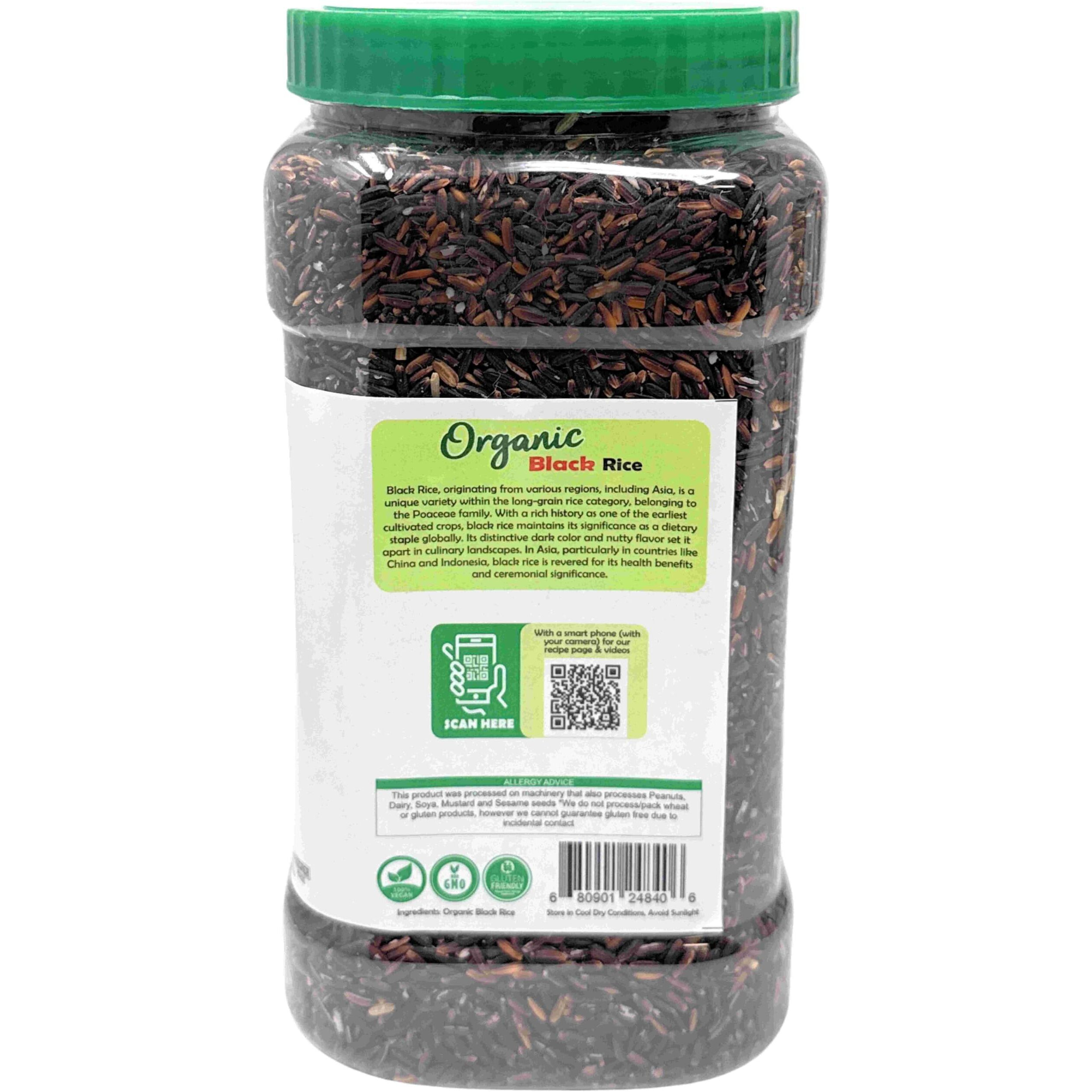 Rani Organic Black Rice Extra Long Aged 56oz (3.5lbs) 1.59kg Bulk PET Jar ~ All Natural, Gluten Friendly, Vegan, Indian Origin, Kosher, Export Quality, USDA Certified Organic