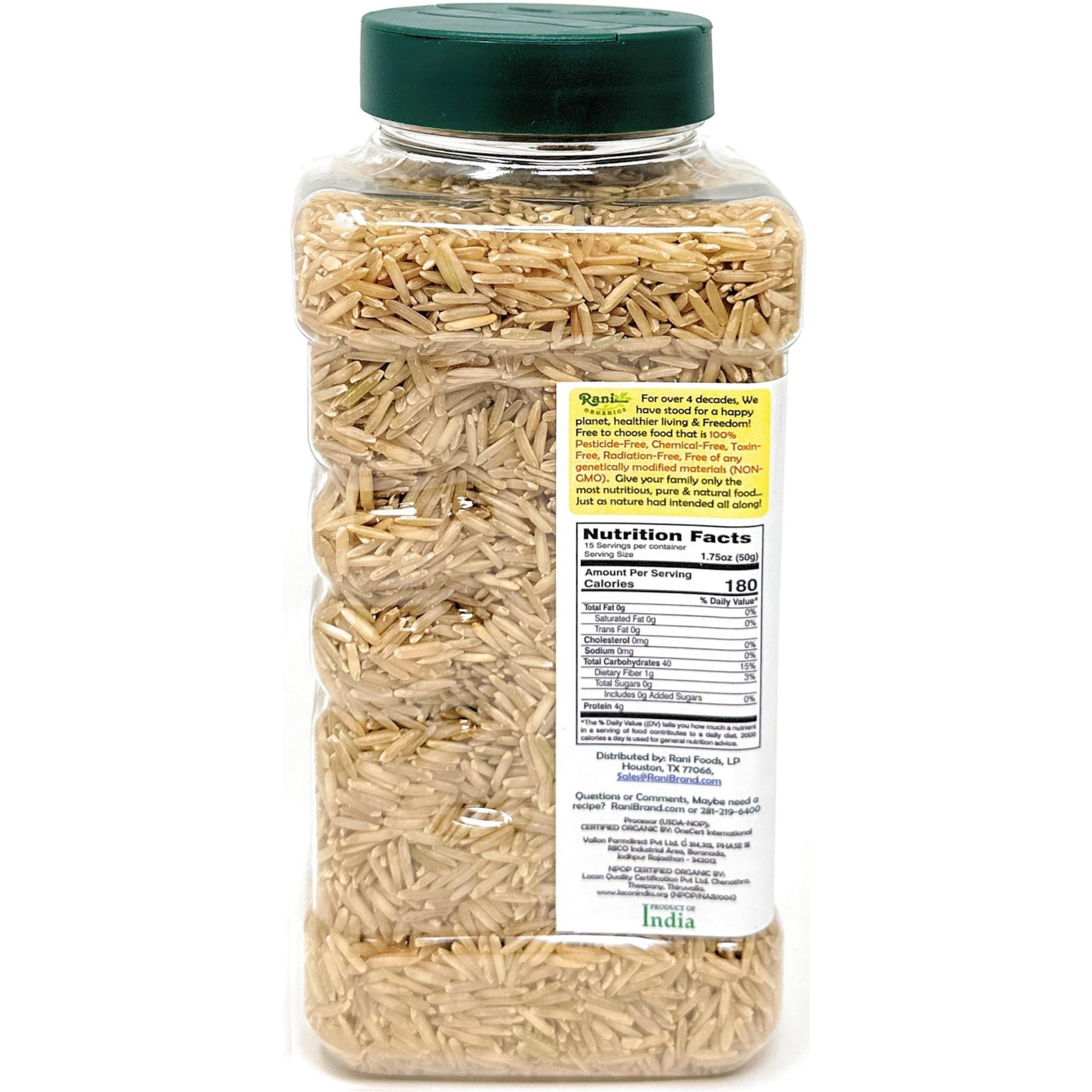 Rani Organic Brown Basmati Rice Extra Long Aged 28oz (1.75lbs) 800g PET Jar ~ All Natural, Gluten Friendly, Vegan, Indian Origin, Kosher, Export Quality, USDA Certified Organic