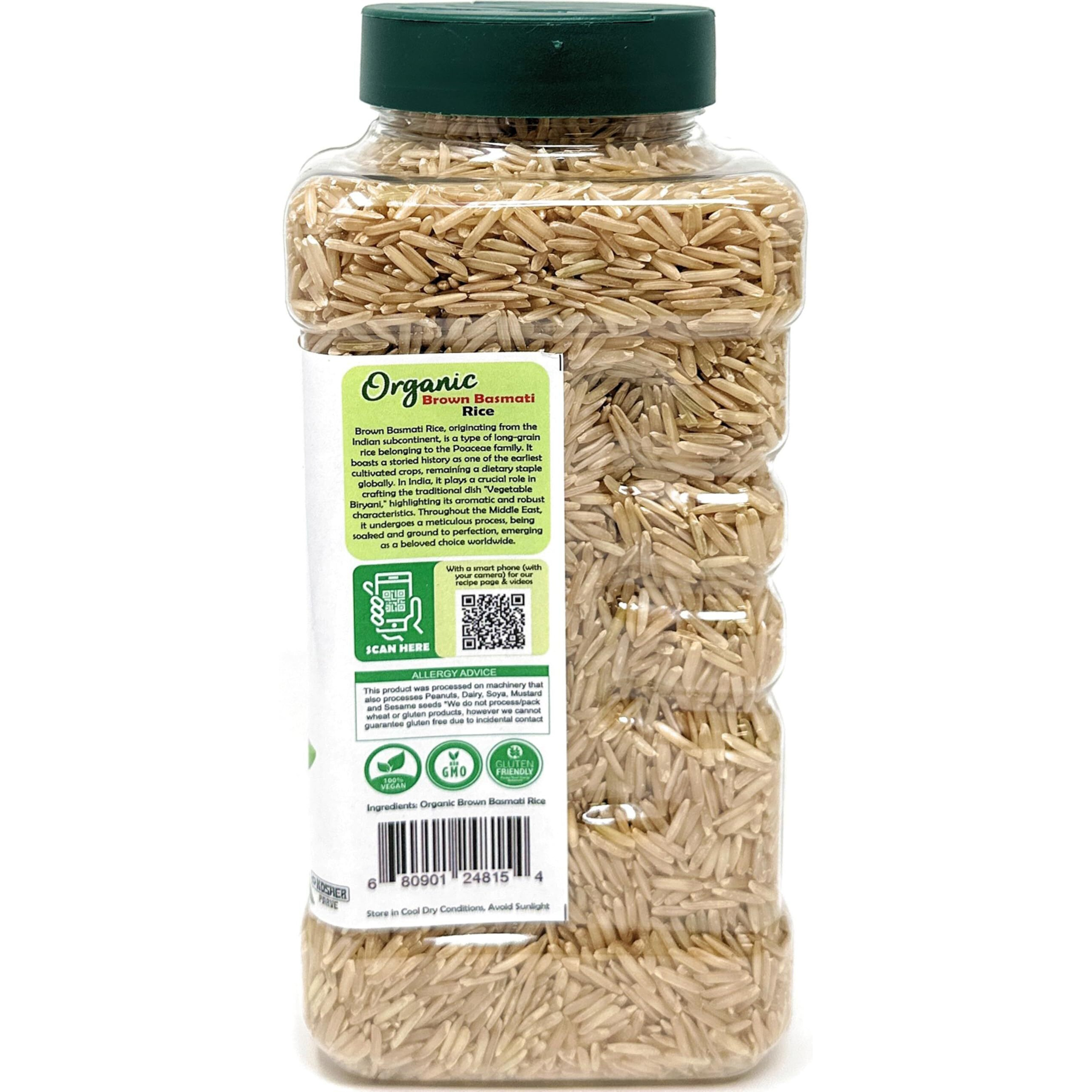 Rani Organic Brown Basmati Rice Extra Long Aged 28oz (1.75lbs) 800g PET Jar ~ All Natural, Gluten Friendly, Vegan, Indian Origin, Kosher, Export Quality, USDA Certified Organic