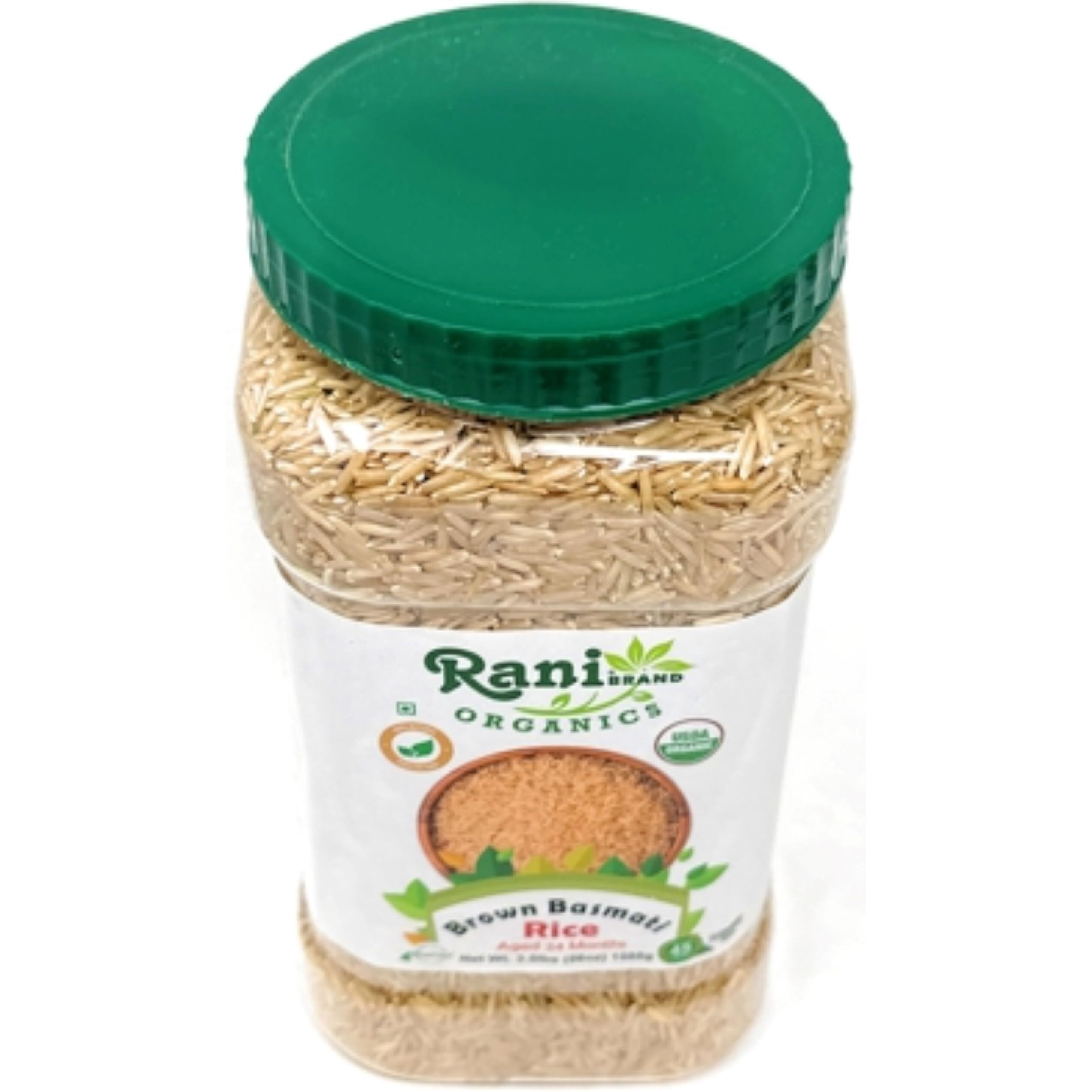 Rani Organic Brown Basmati Rice Extra Long Aged 56oz (3.5lbs) 1.59kg PET Jar ~ All Natural, Gluten Friendly, Vegan, Indian Origin, Kosher, Export Quality, USDA Certified Organic