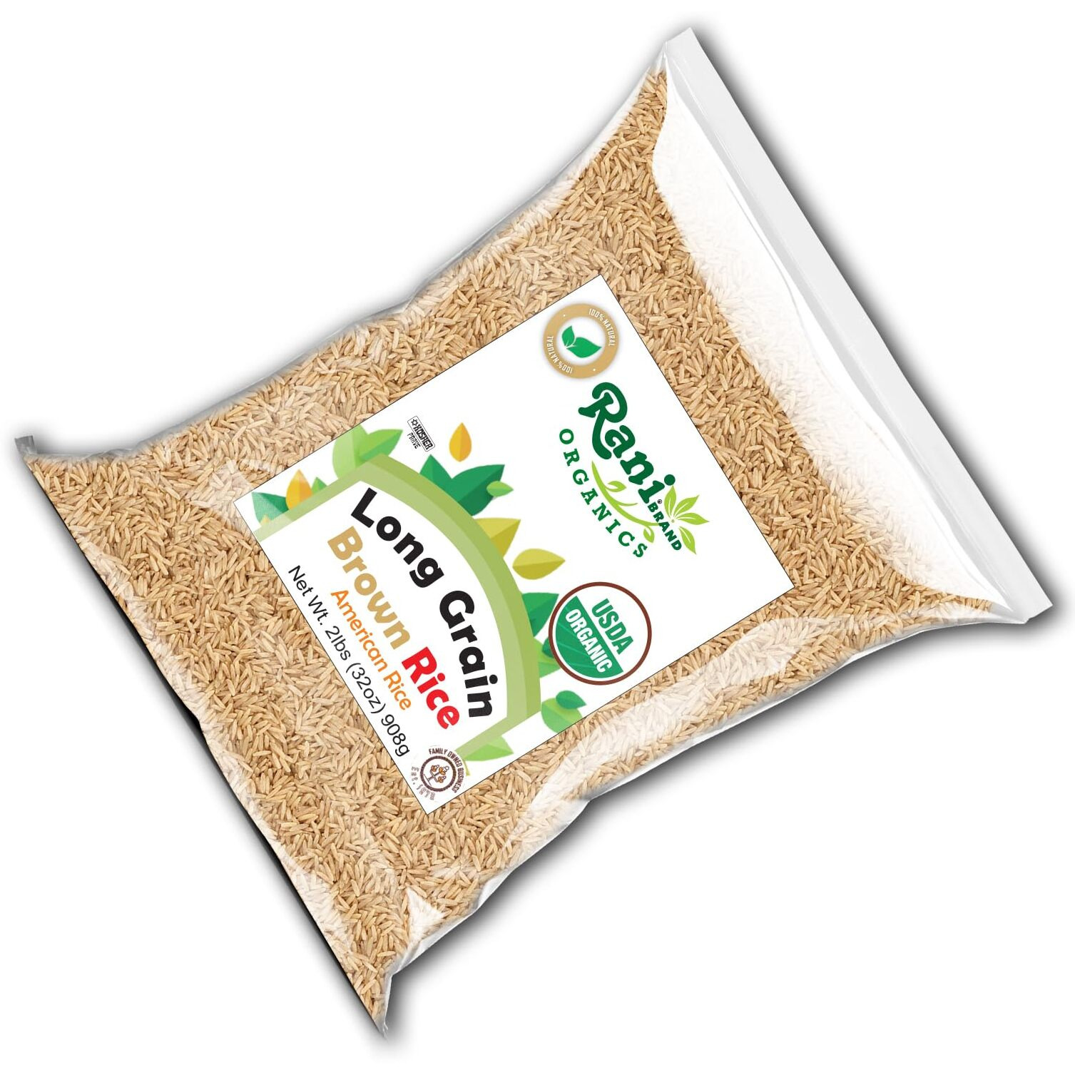 Rani Organic Long Grain Brown Rice 32oz (2lbs) 908g ~ All Natural, Gluten Friendly, Vegan, Non-GMO, Kosher, Product of USA, USDA Certified Organic