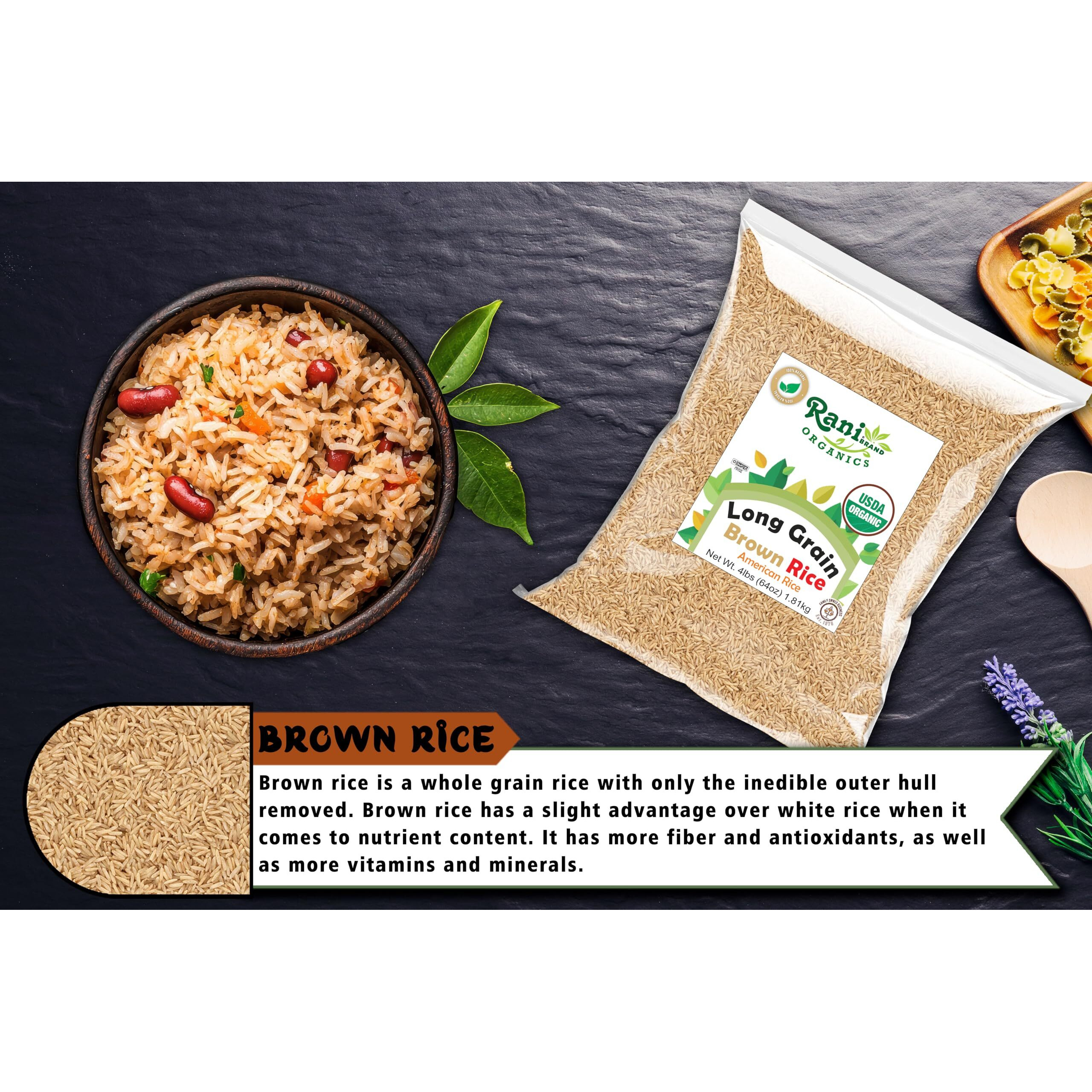 Rani Organic Long Grain Brown Rice 64oz (4lbs) 1.81kg Bulk ~ All Natural, Gluten Friendly, Vegan, Non-GMO, Kosher, Product of USA, USDA Certified Organic