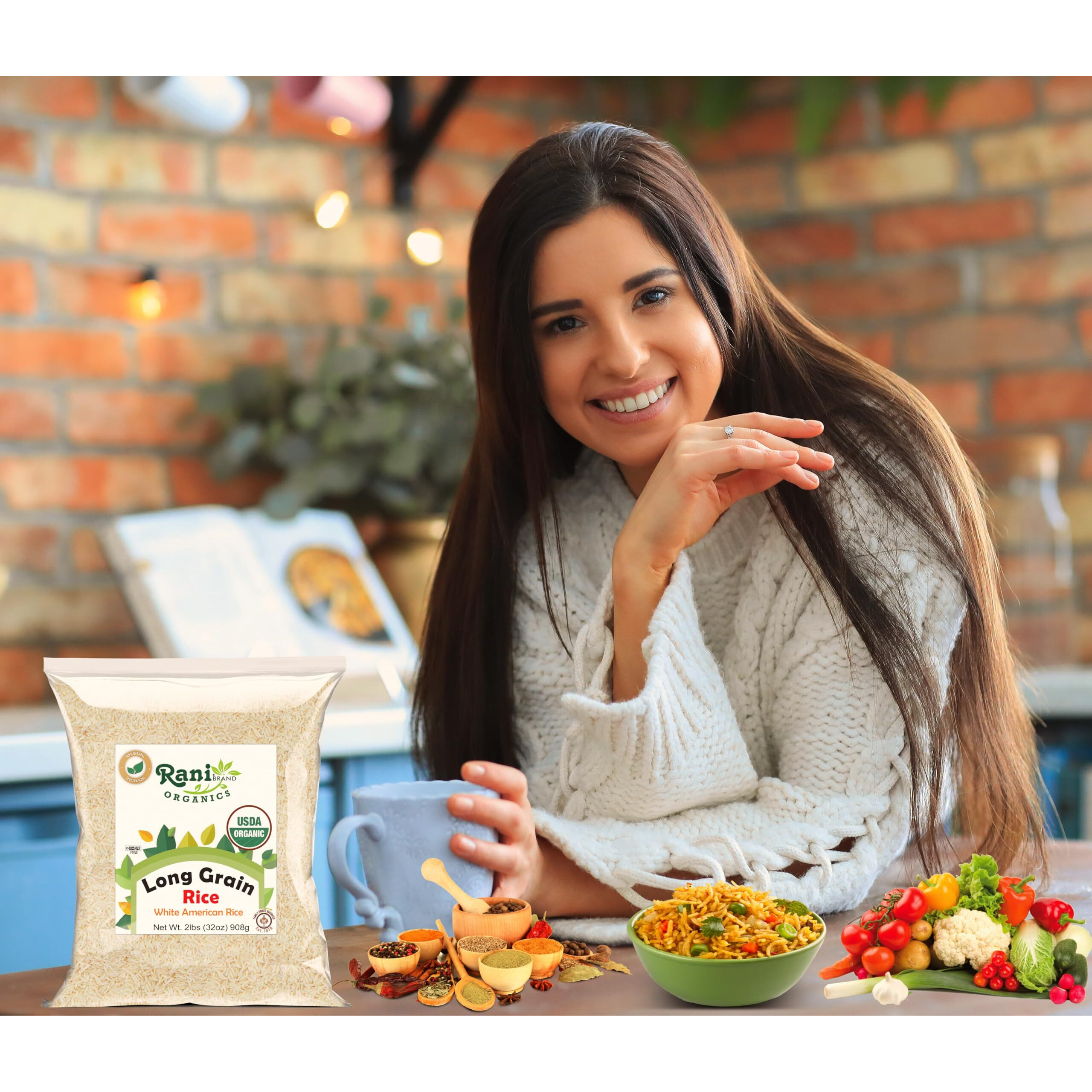 Rani Organic Long Grain White Rice 32oz (2lbs) 908g ~ All Natural, Gluten Friendly, Vegan, Non-GMO, Kosher, Product of USA, USDA Certified Organic