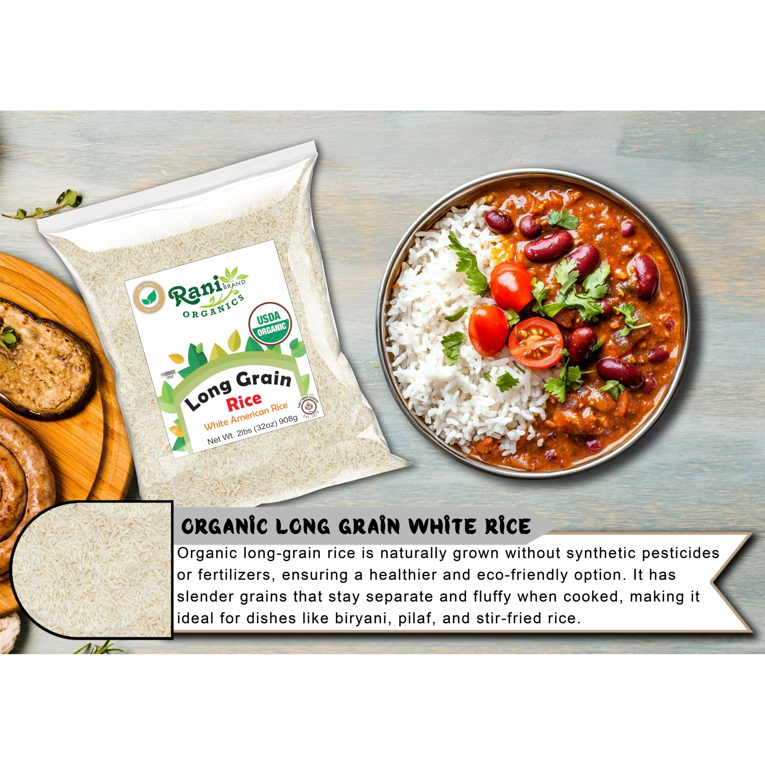 Rani Organic Long Grain White Rice 32oz (2lbs) 908g ~ All Natural, Gluten Friendly, Vegan, Non-GMO, Kosher, Product of USA, USDA Certified Organic