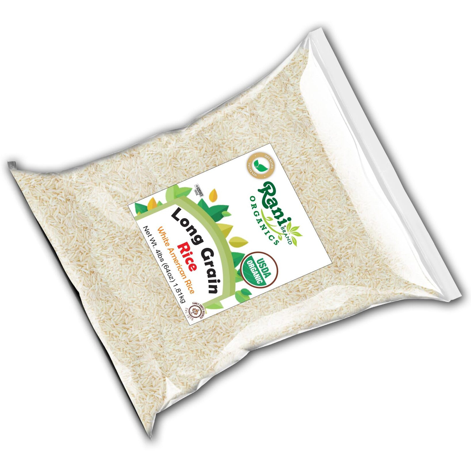 Rani Organic Long Grain White Rice 64oz (4lbs) 1.81kg Bulk ~ All Natural, Gluten Friendly, Vegan, Non-GMO, Kosher, Product of USA, USDA Certified Organic