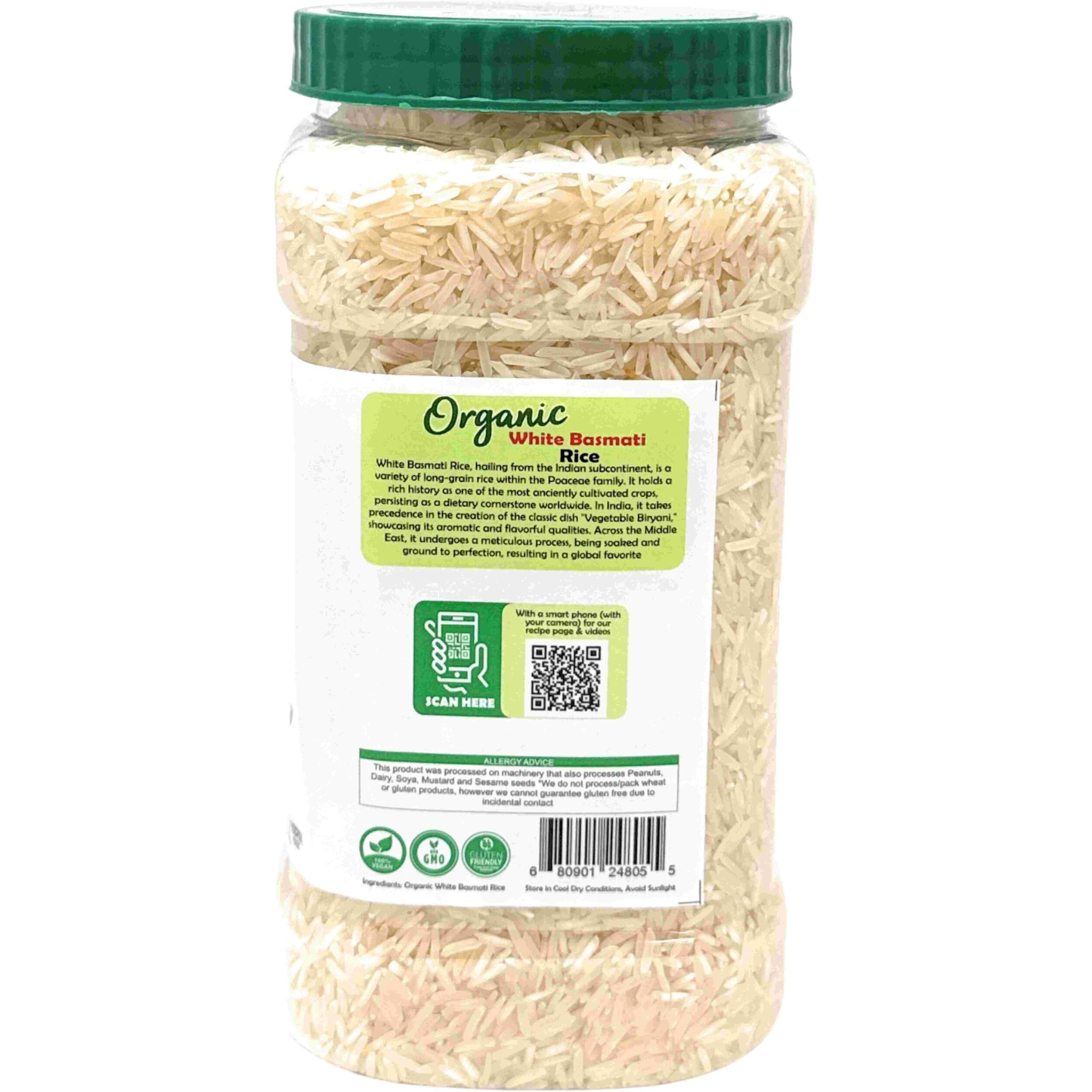 Rani Organic Platinum White Basmati Rice Extra Long Aged 56oz (3.5lbs) 1.59kg PET Jar ~ All Natural, Gluten Friendly, Vegan, Indian Origin, Kosher, Export Quality, USDA Certified Organic