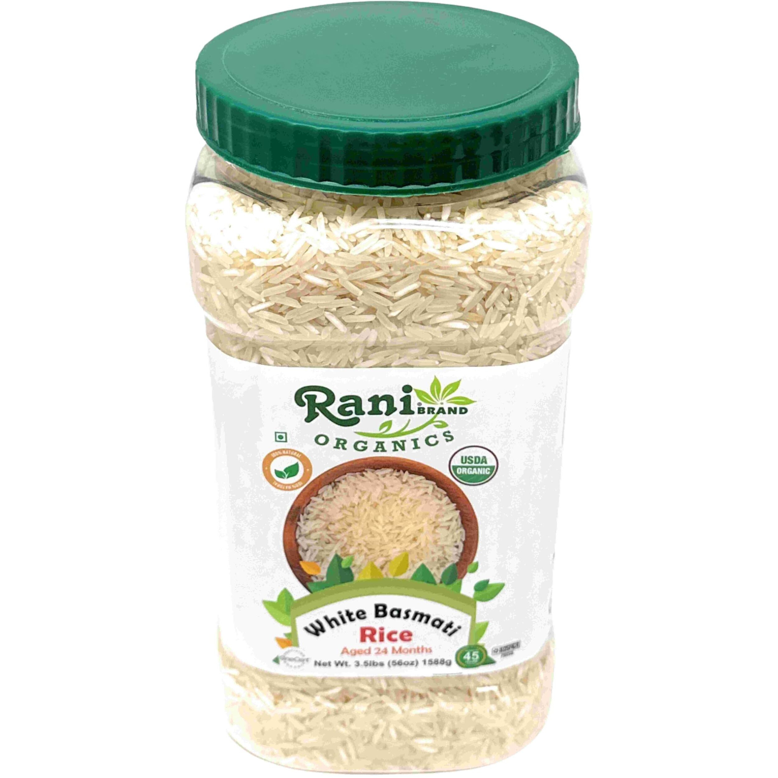 Rani Organic Platinum White Basmati Rice Extra Long Aged 56oz (3.5lbs) 1.59kg PET Jar ~ All Natural, Gluten Friendly, Vegan, Indian Origin, Kosher, Export Quality, USDA Certified Organic