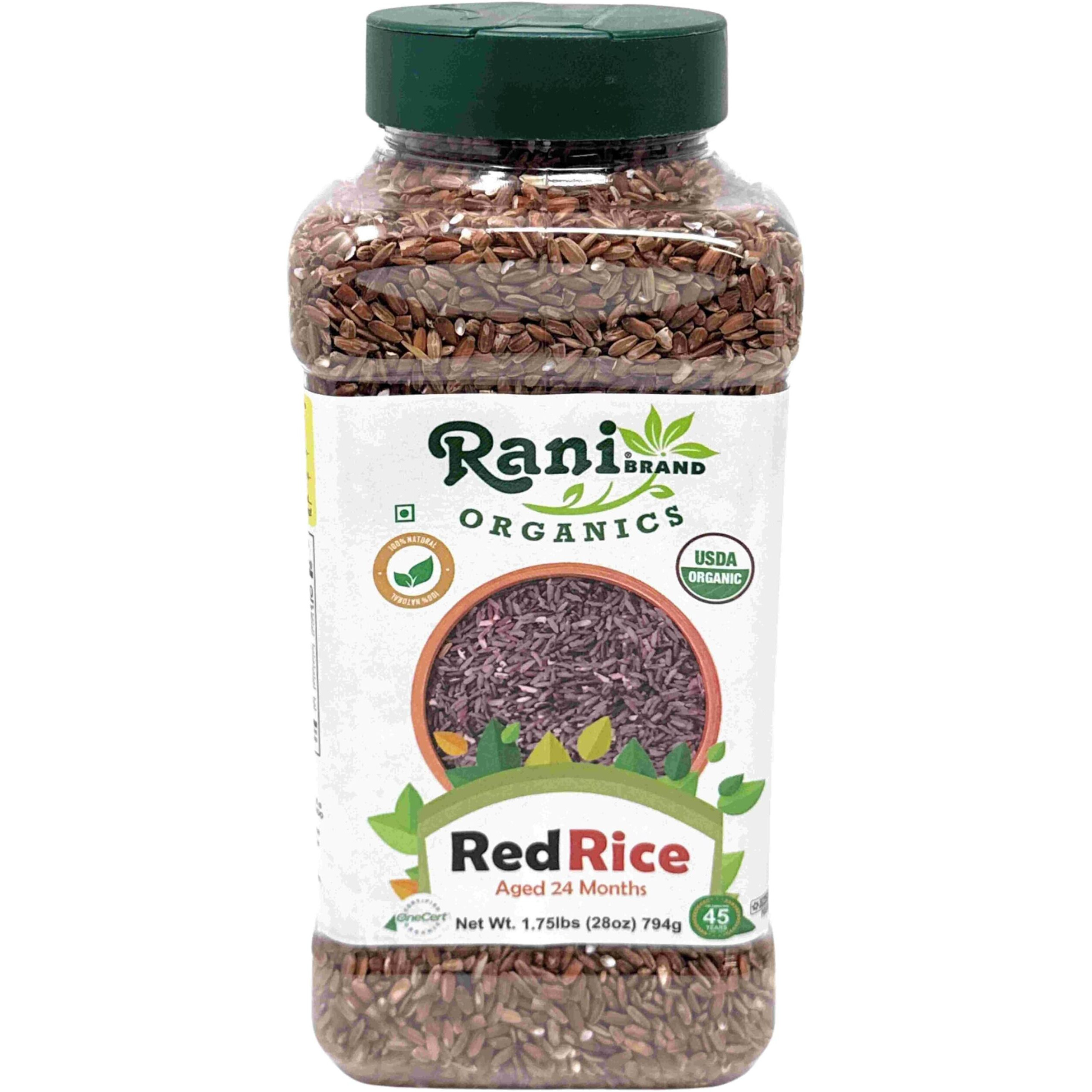 Rani Organic Red Rice Extra Long Aged 28oz (1.75lbs) 800g PET Jar ~ All Natural, Gluten Friendly, Vegan, Indian Origin, Kosher, Export Quality, USDA Certified Organic