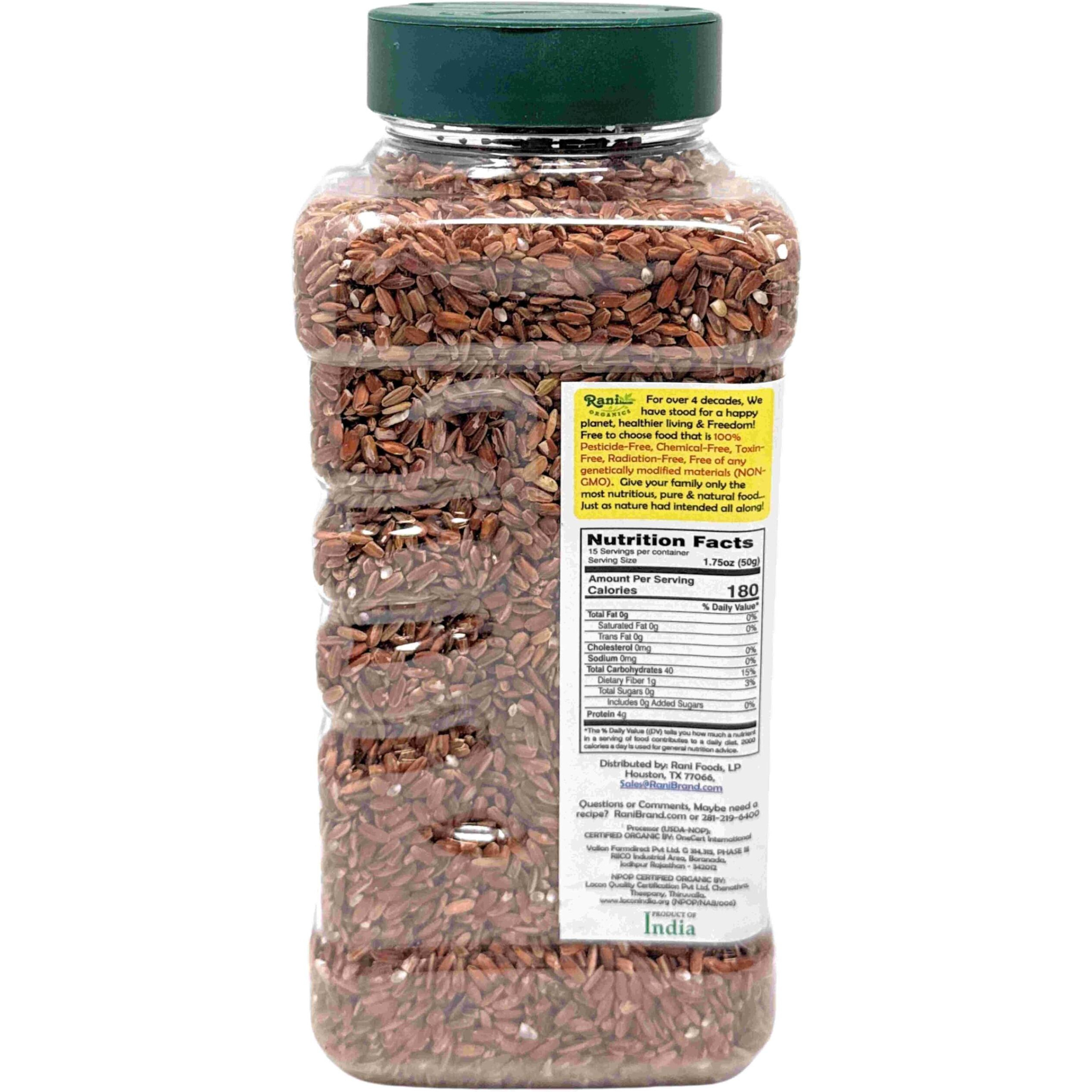 Rani Organic Red Rice Extra Long Aged 28oz (1.75lbs) 800g PET Jar ~ All Natural, Gluten Friendly, Vegan, Indian Origin, Kosher, Export Quality, USDA Certified Organic