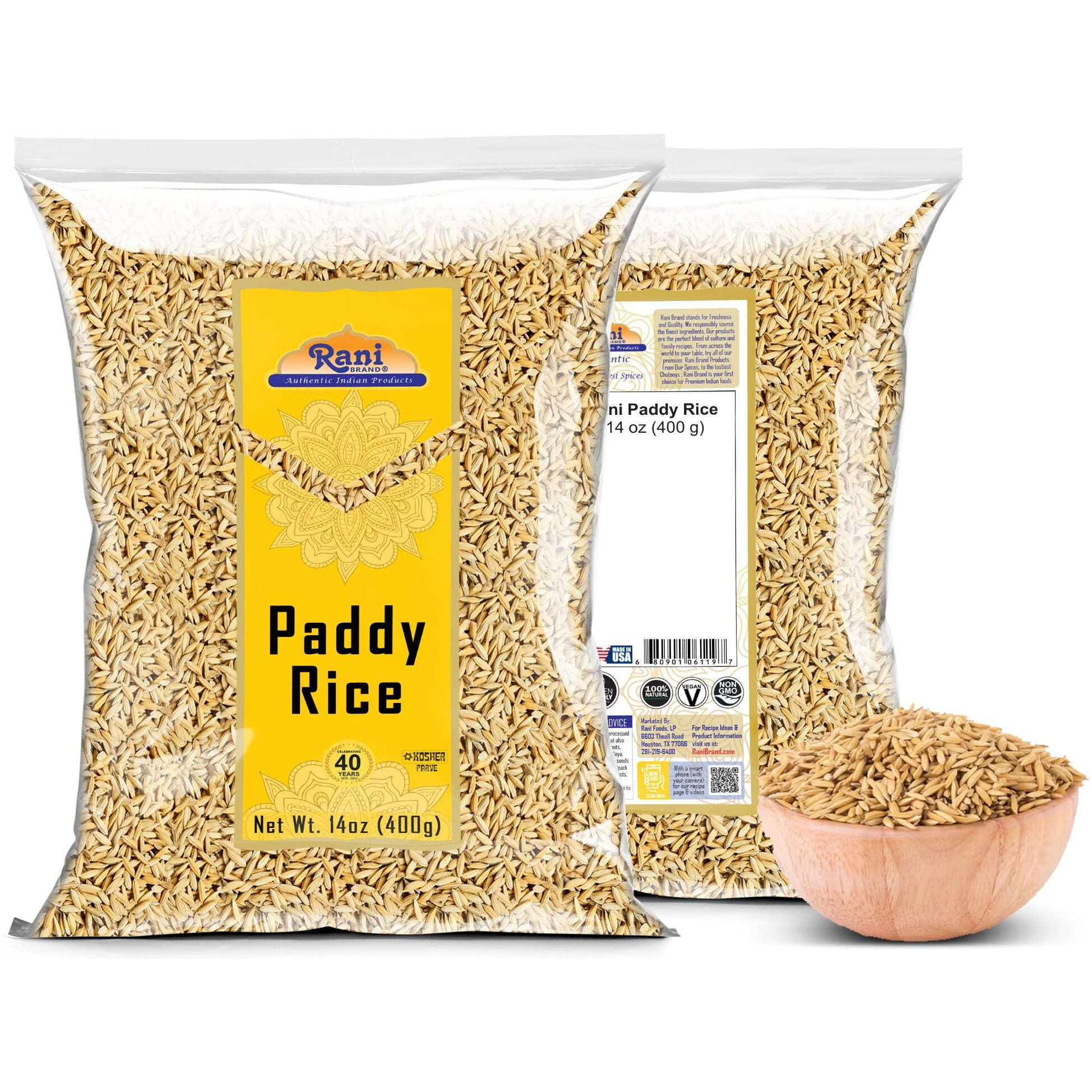 Rani Paddy Rice (Raw Unfinished Rice) 14oz (400g) ~ All Natural, Vegan, Gluten Friendly, NON-GMO, Indian Origin