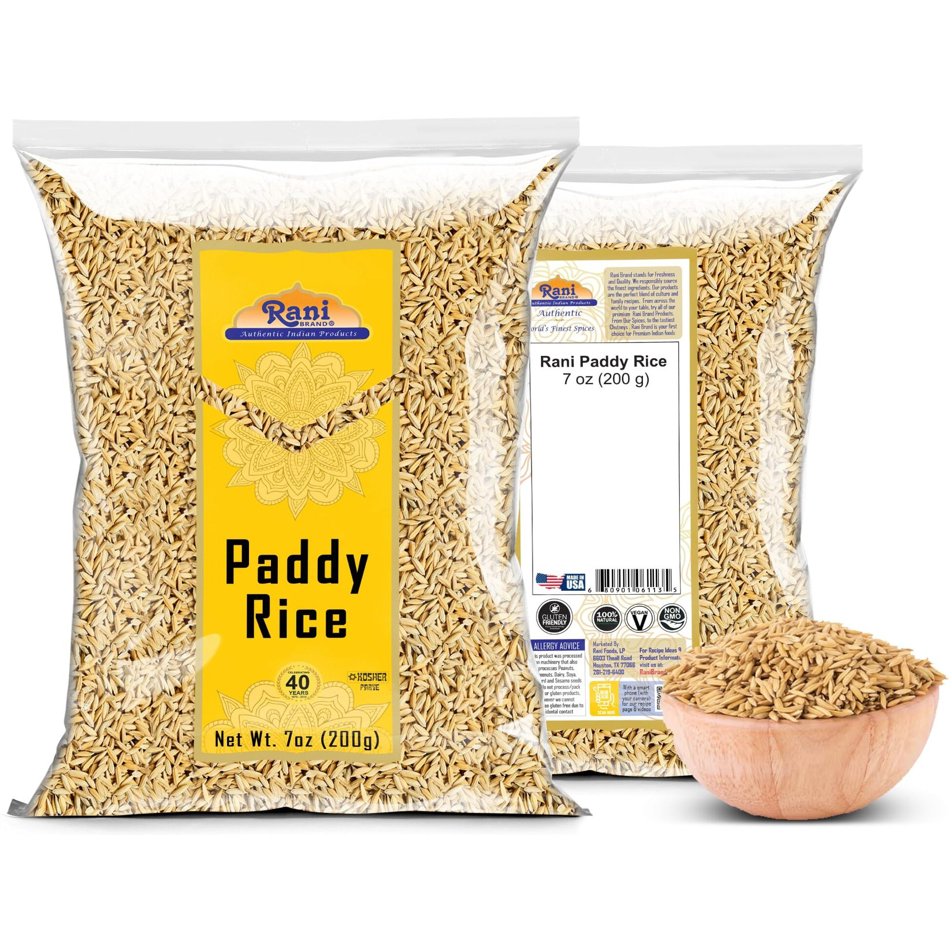Rani Paddy Rice (Raw Unfinished Rice) 7oz (200g) ~ All Natural, Vegan, Gluten Friendly, NON-GMO, Indian Origin