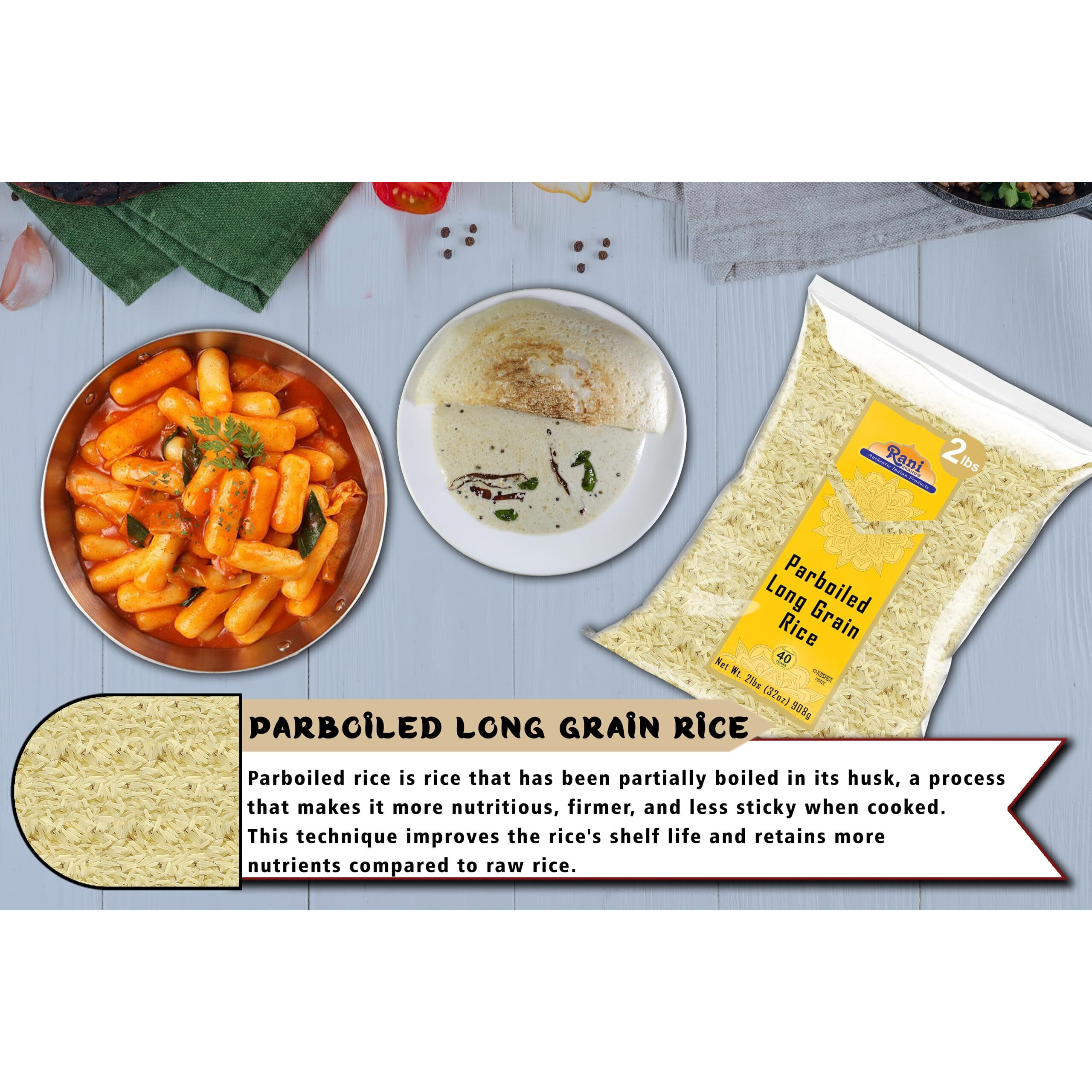 Rani Parboiled Long Grain Rice 32oz (2lbs) 908g ~ All Natural, Gluten Friendly, Vegan, Non-GMO, Kosher, Product of USA