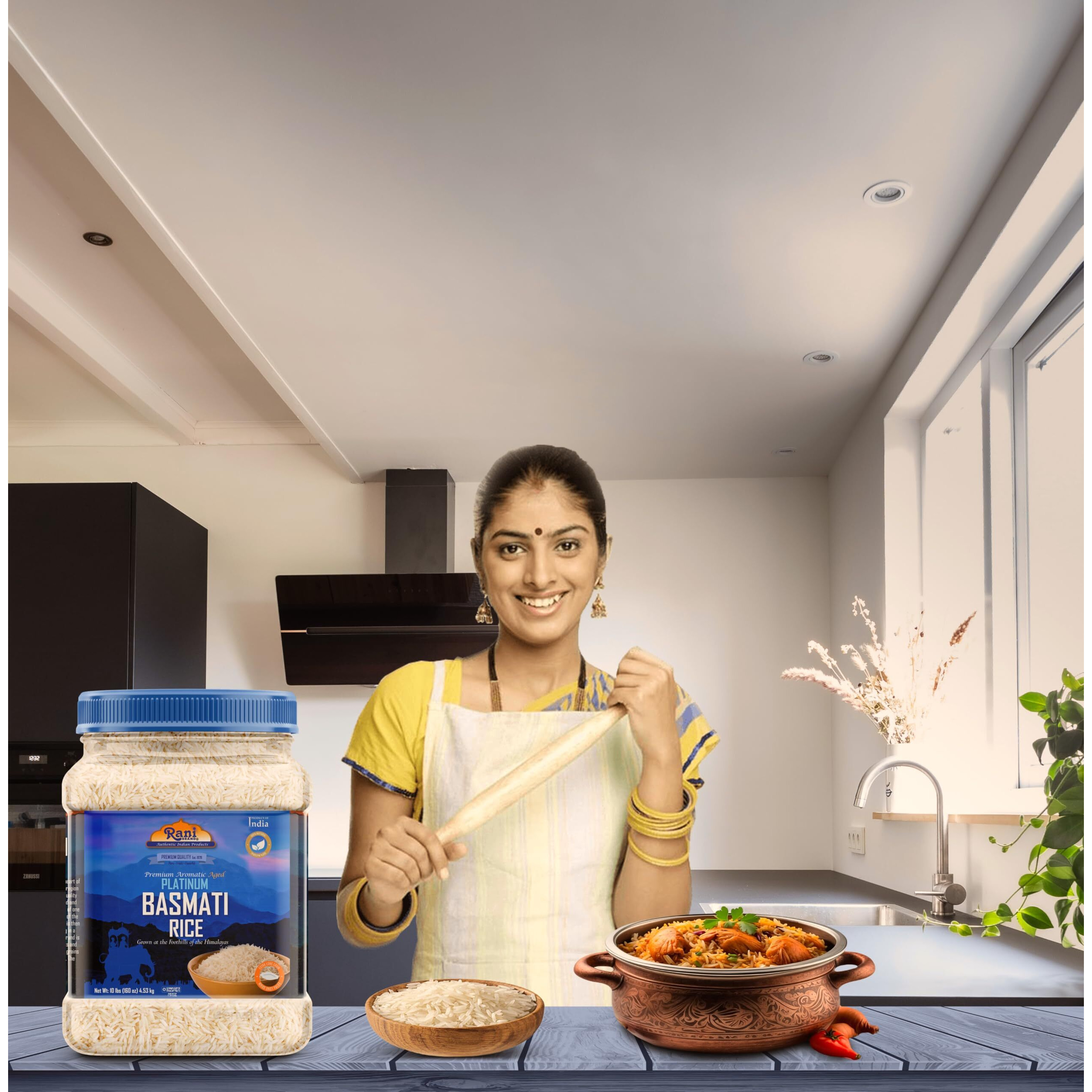 Rani Platinum White Basmati Rice Extra Long Aged 160oz (10lbs) 4.53kg PET Jar ~ All Natural, Gluten Friendly, Vegan, Indian Origin, Kosher, Export Quality